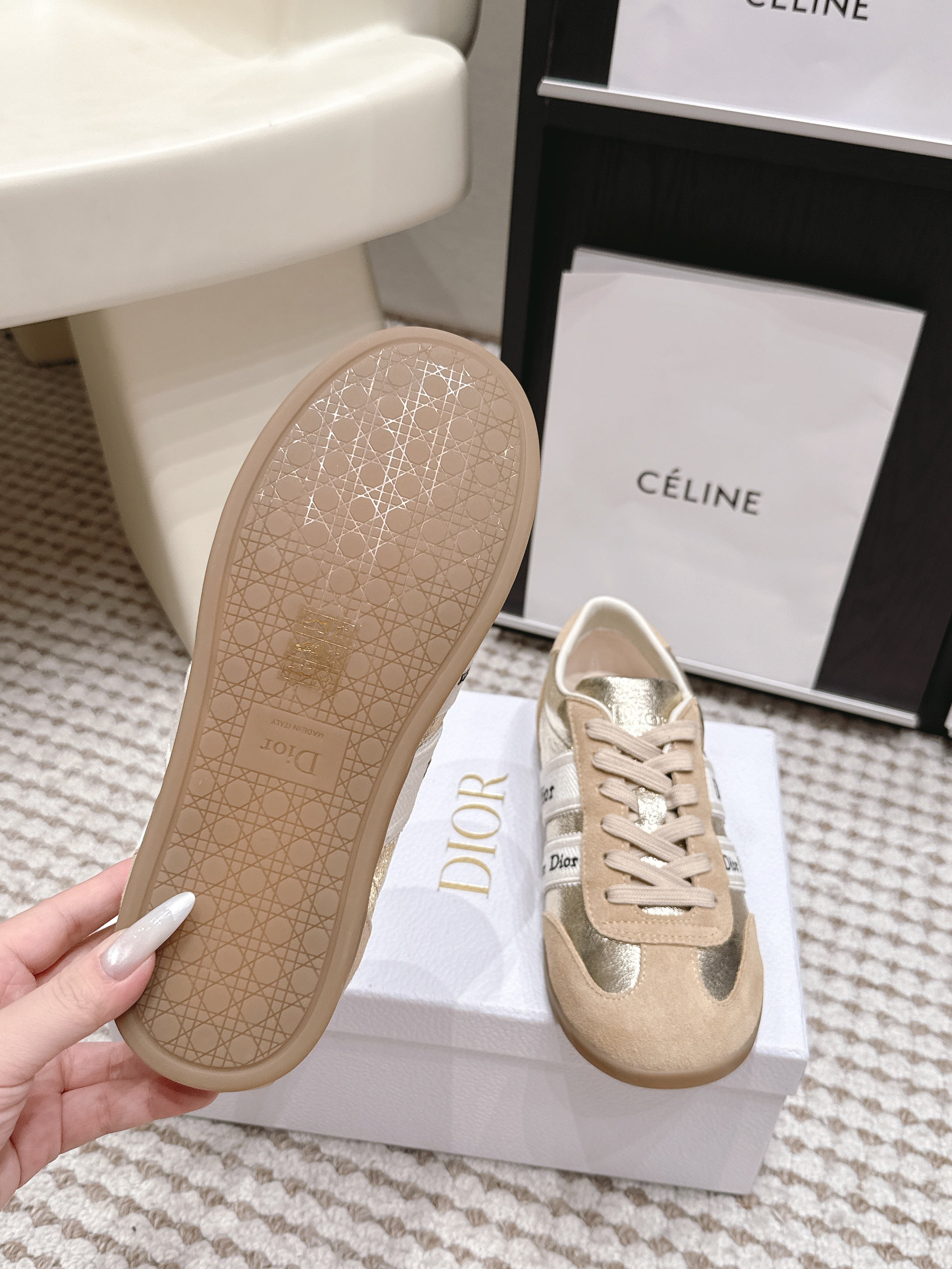 CD Ribbon Sneaker Sliver Khaki Suede Leather 930298