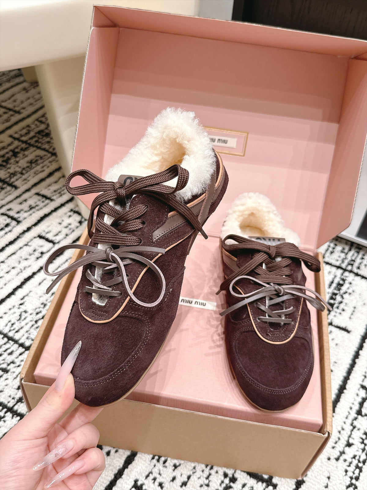 Miu Miu 26s Shearling Sneakers Brown Suede 138331