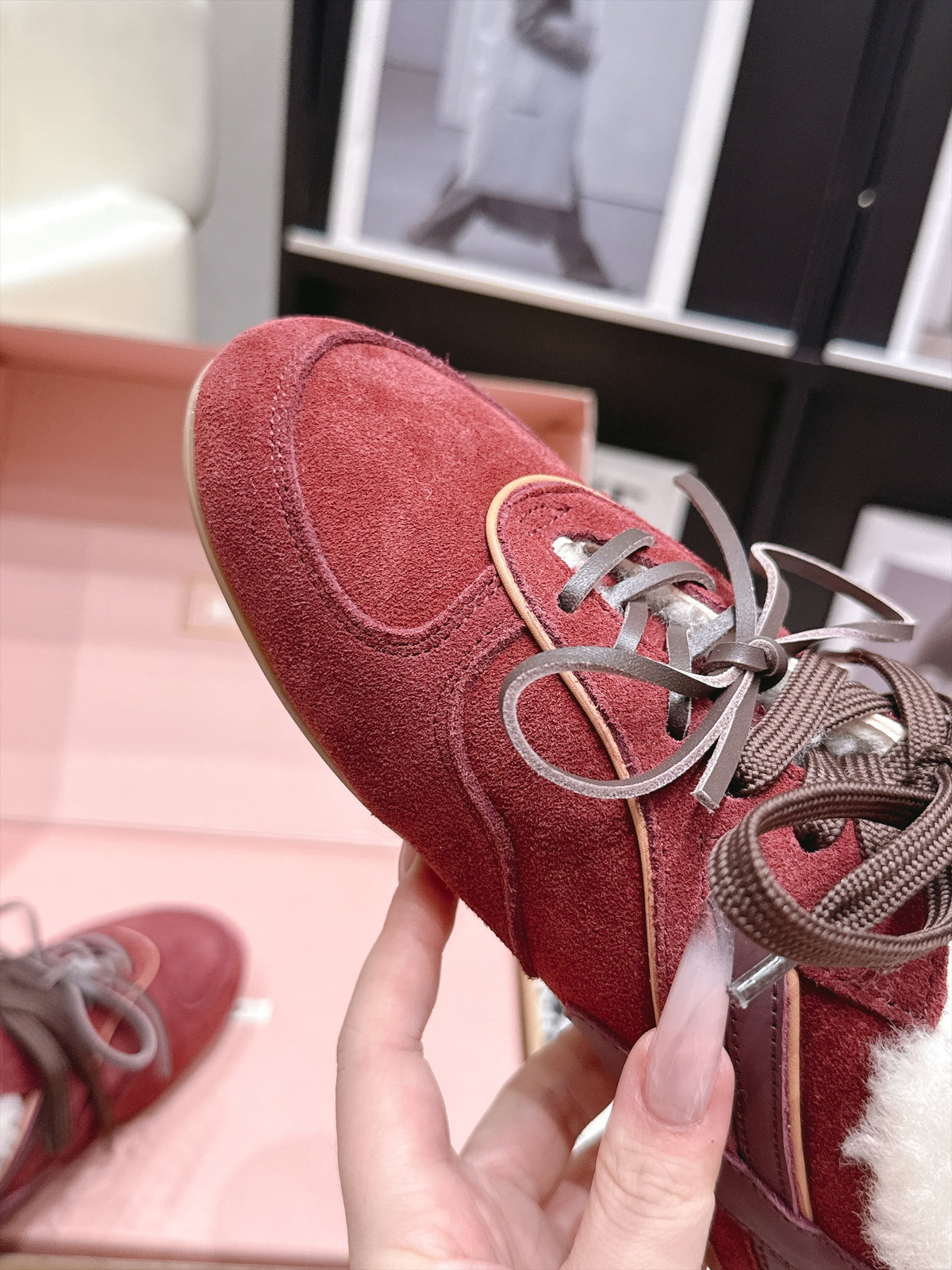 Miu Miu 26s Shearling Sneakers Burgundy Suede 138332