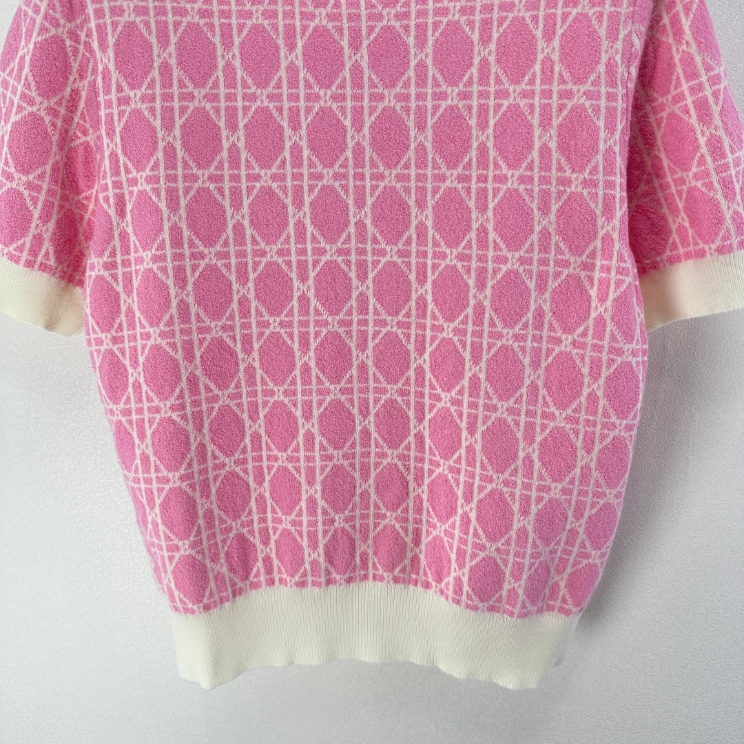 CD 26s Short-sleeved Crew Neck Pink Cream Cannage Cotton 348980