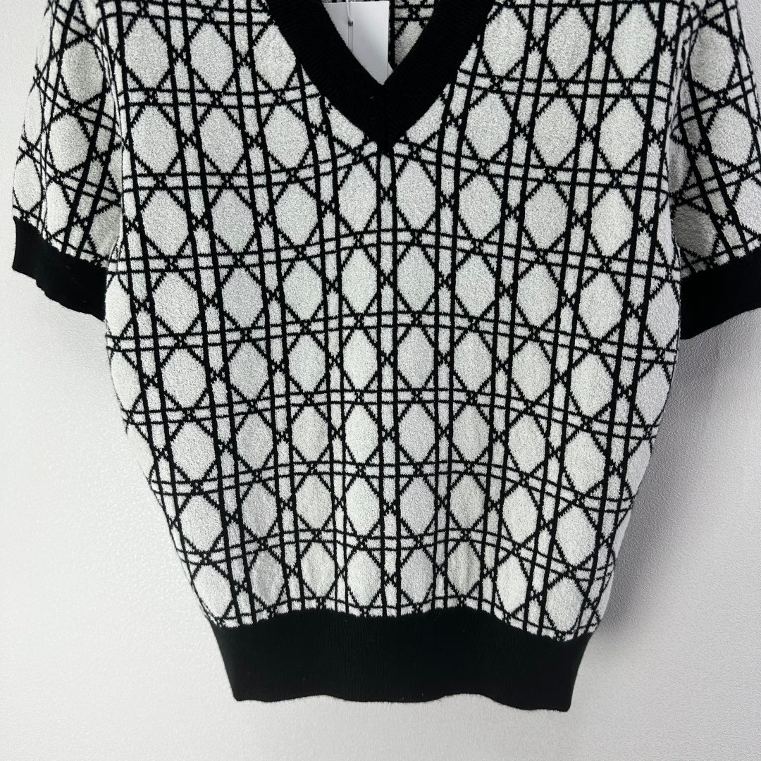 CD 26s Short-sleeved V-neckline Black White Cannage Cotton 348983