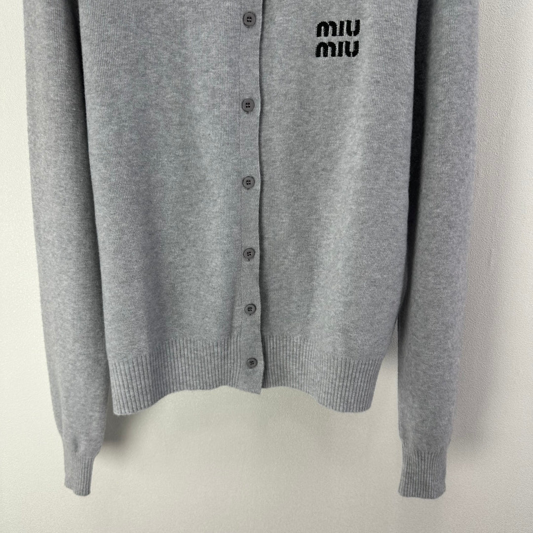 Miumiu 2026 Knit Long-Sleeve Cardigan Light Grey Wool Acrylic Nylon 349050