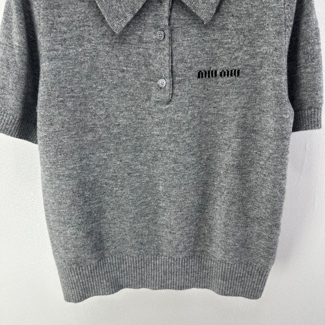 Miumiu 2026 Short-sleeved T-shirt Smoky Gray Cashmere 349057