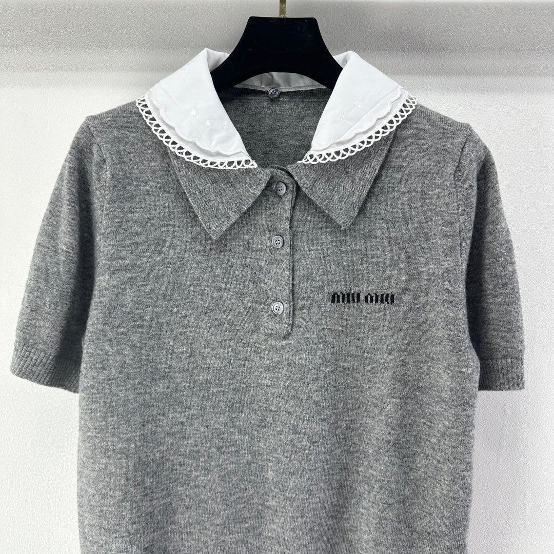 Miumiu 2026 Short-sleeved T-shirt Smoky Gray Cashmere 349057