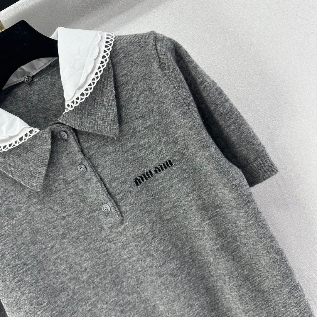 Miumiu 2026 Short-sleeved T-shirt Smoky Gray Cashmere 349057