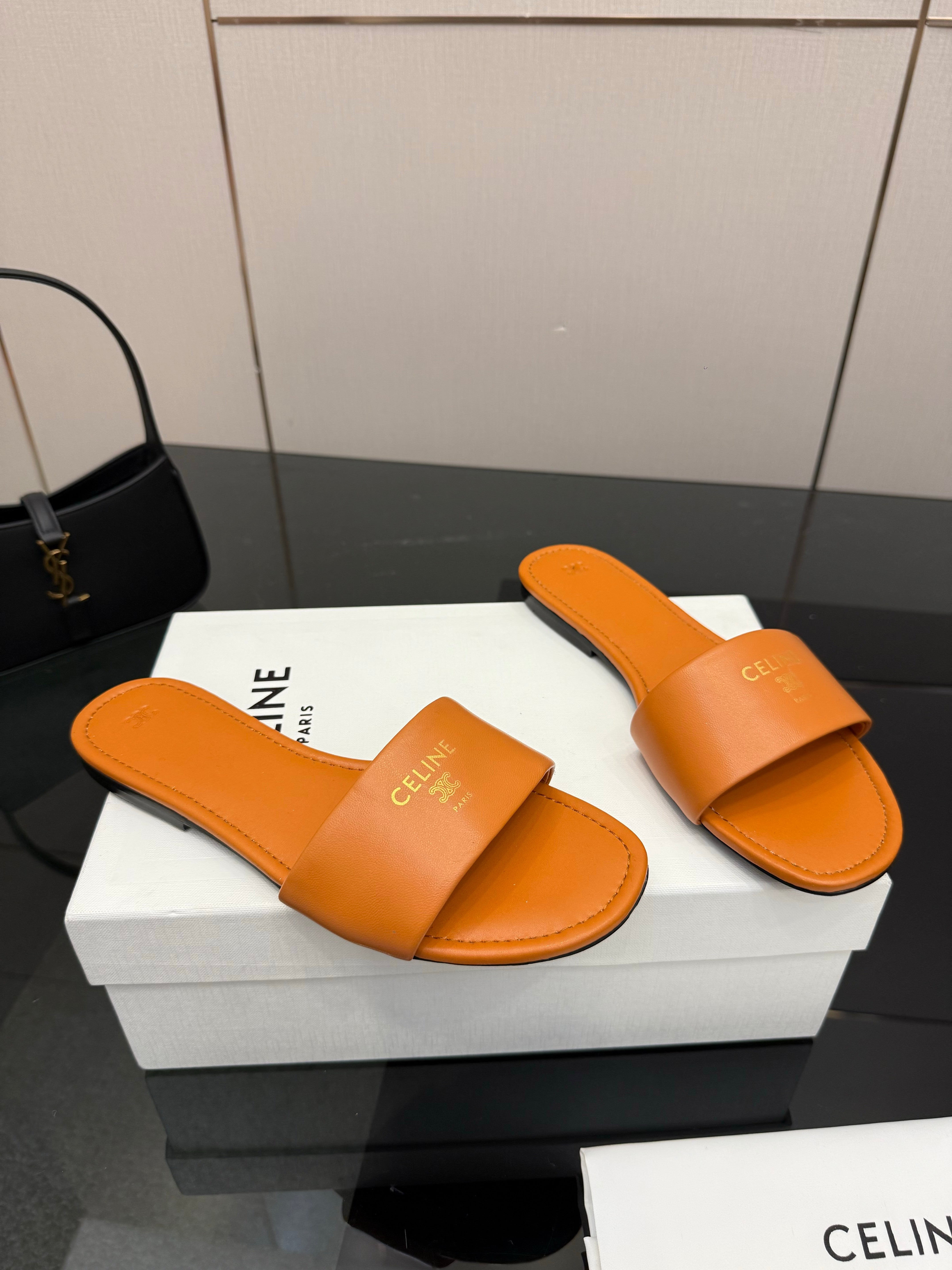 Celine Coast Mule Orange Calfskin 725654