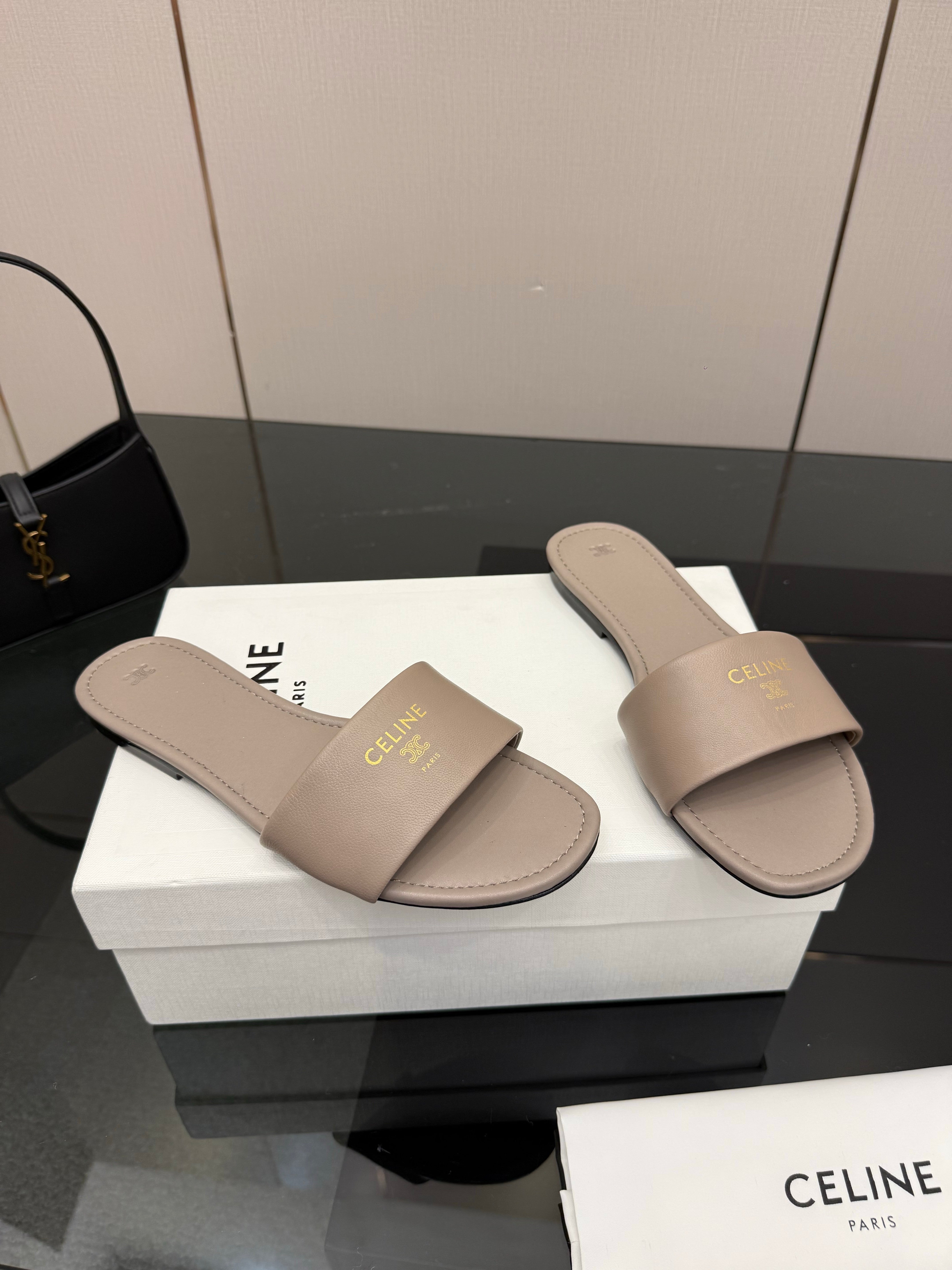 Celine Coast Mule Taupe Calfskin 725655