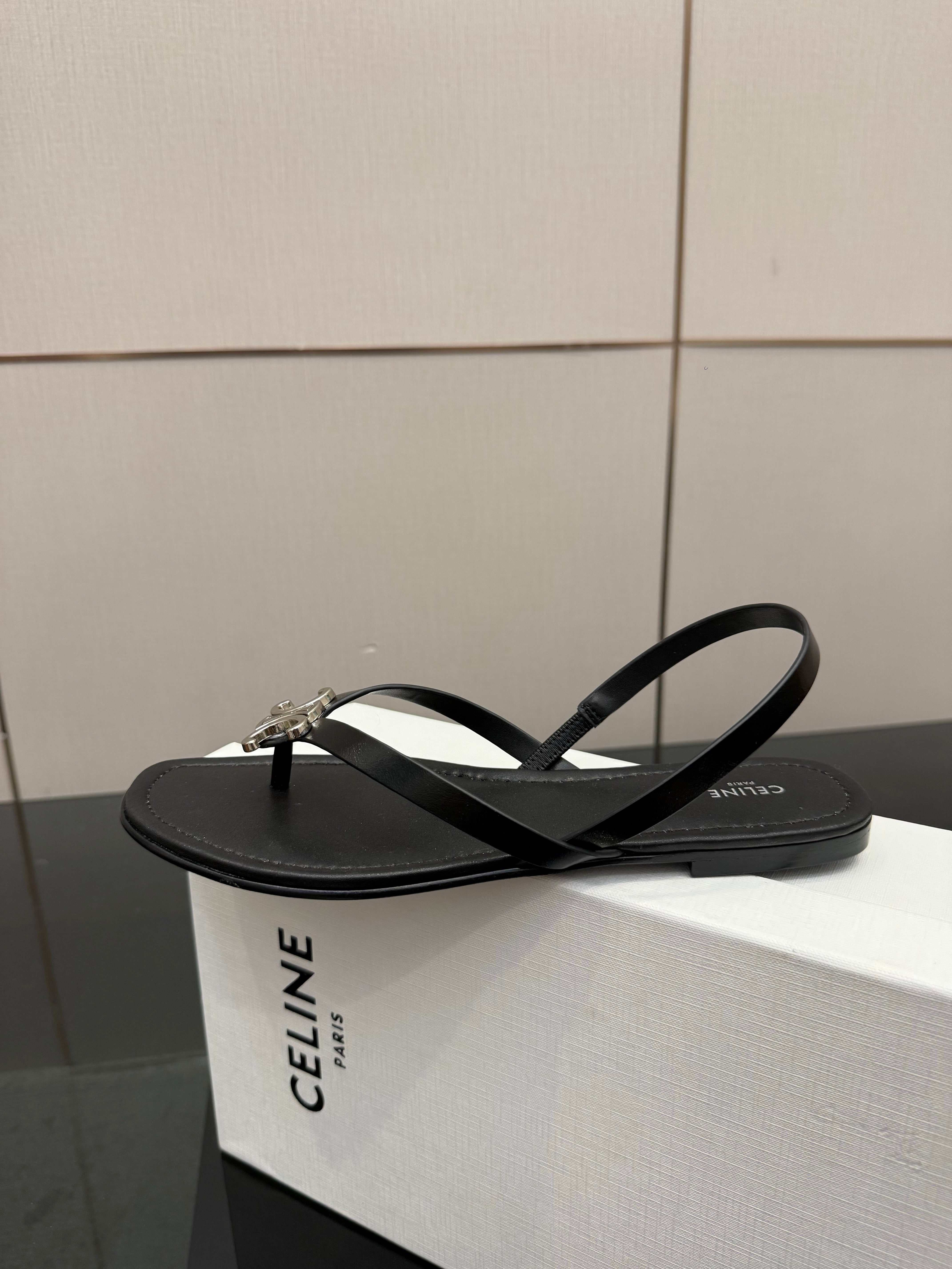 Celine Biki Sandal Black Calfskin 725675