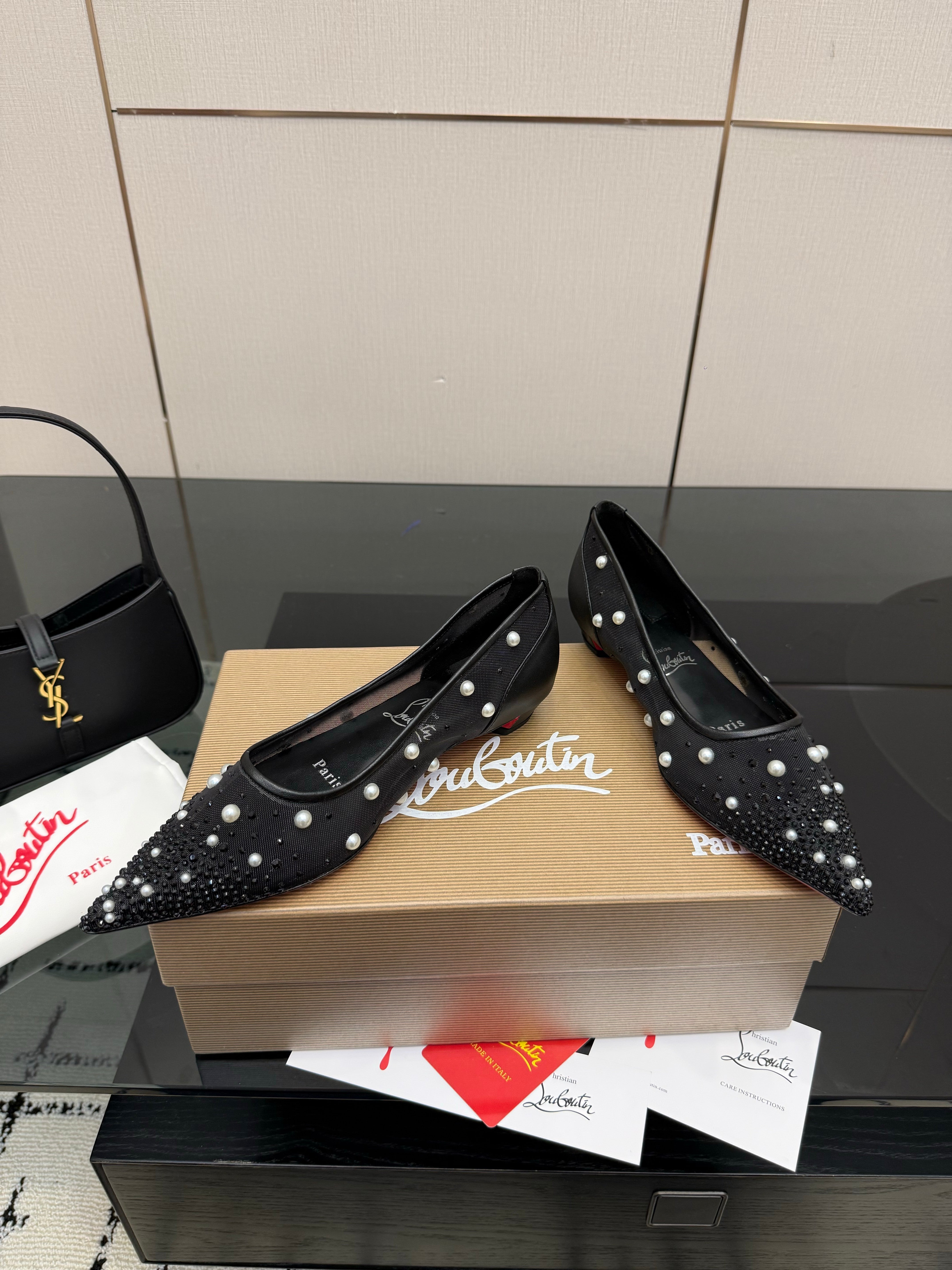 CL Degrastrassina Perla Ballet Flat Black Mesh 828160