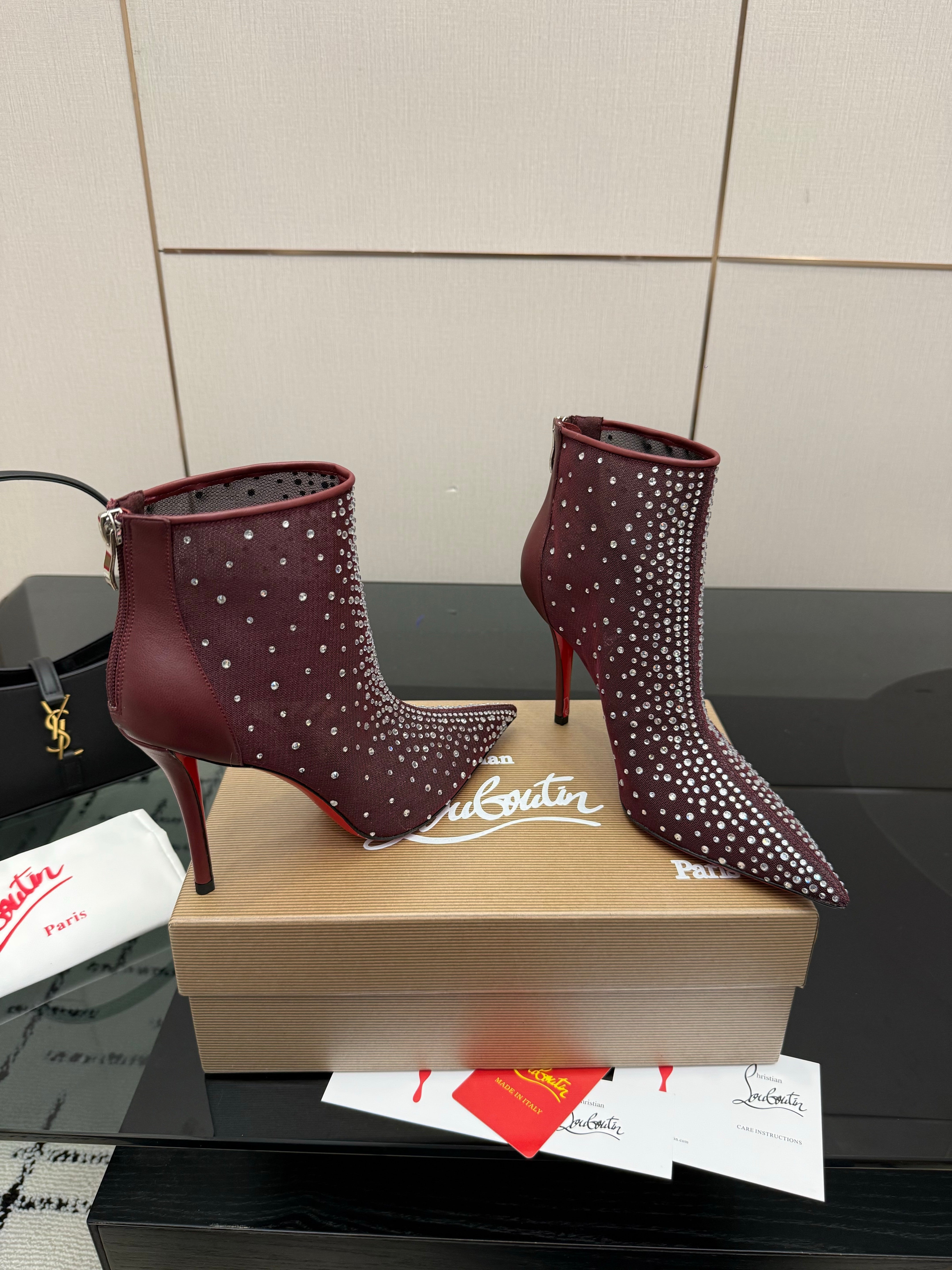 CL 26s Thea Ankle Boots 10cm Burgundy Mesh 828173
