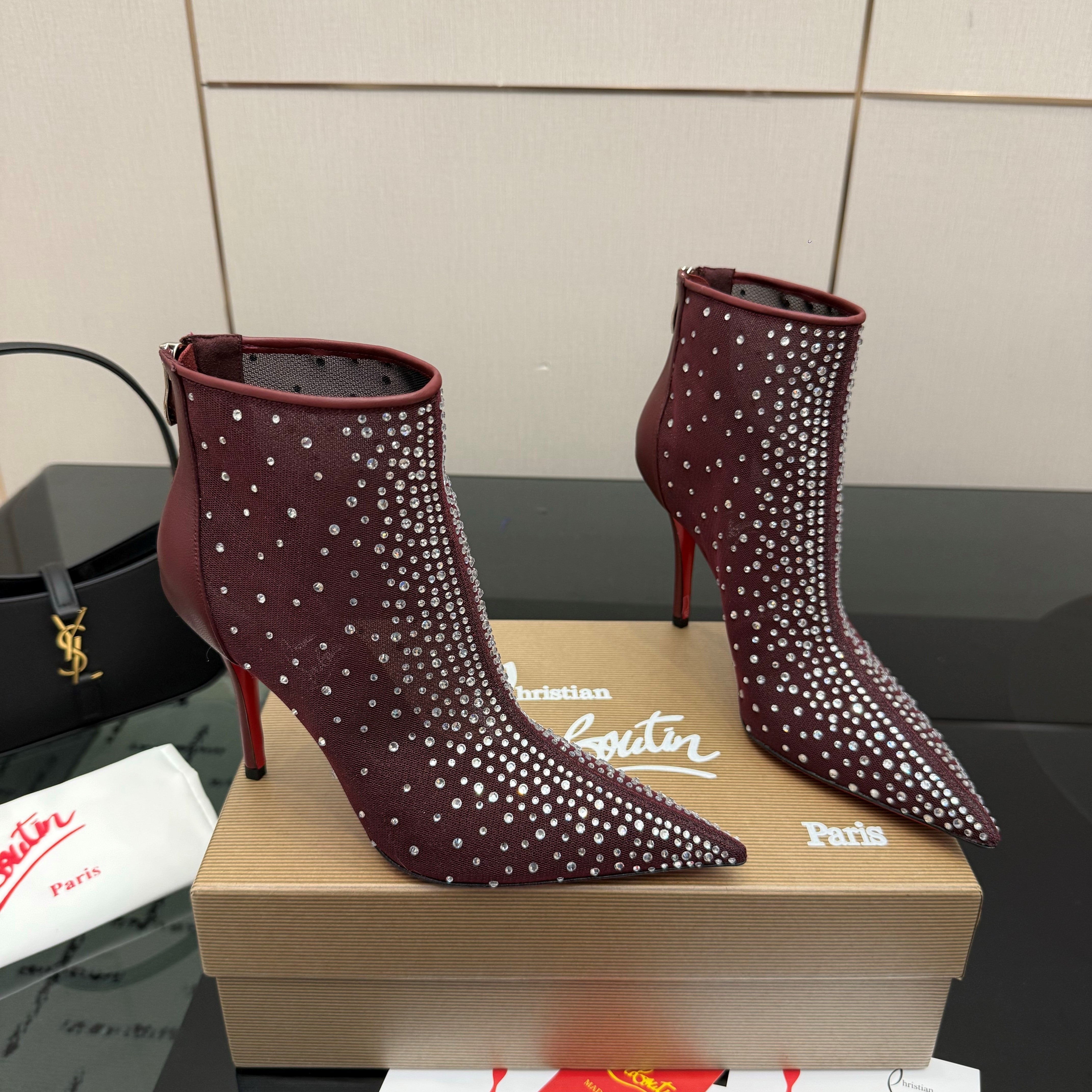 CL 26s Thea Ankle Boots 10cm Burgundy Mesh 828173