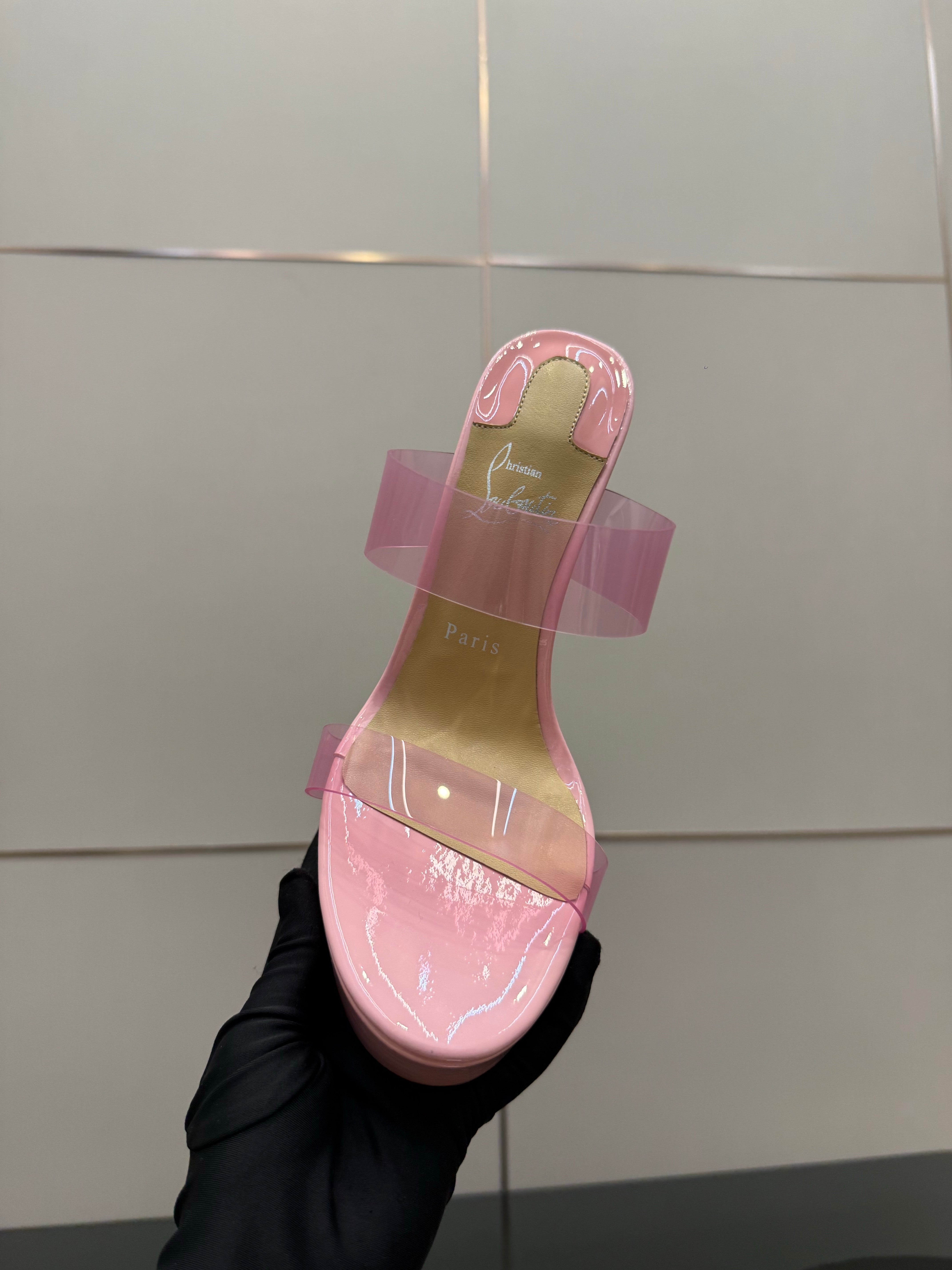 Christian Louboutin 2026 Just Loubi 14.5cm Mules Pink PVC Lambskin 828174