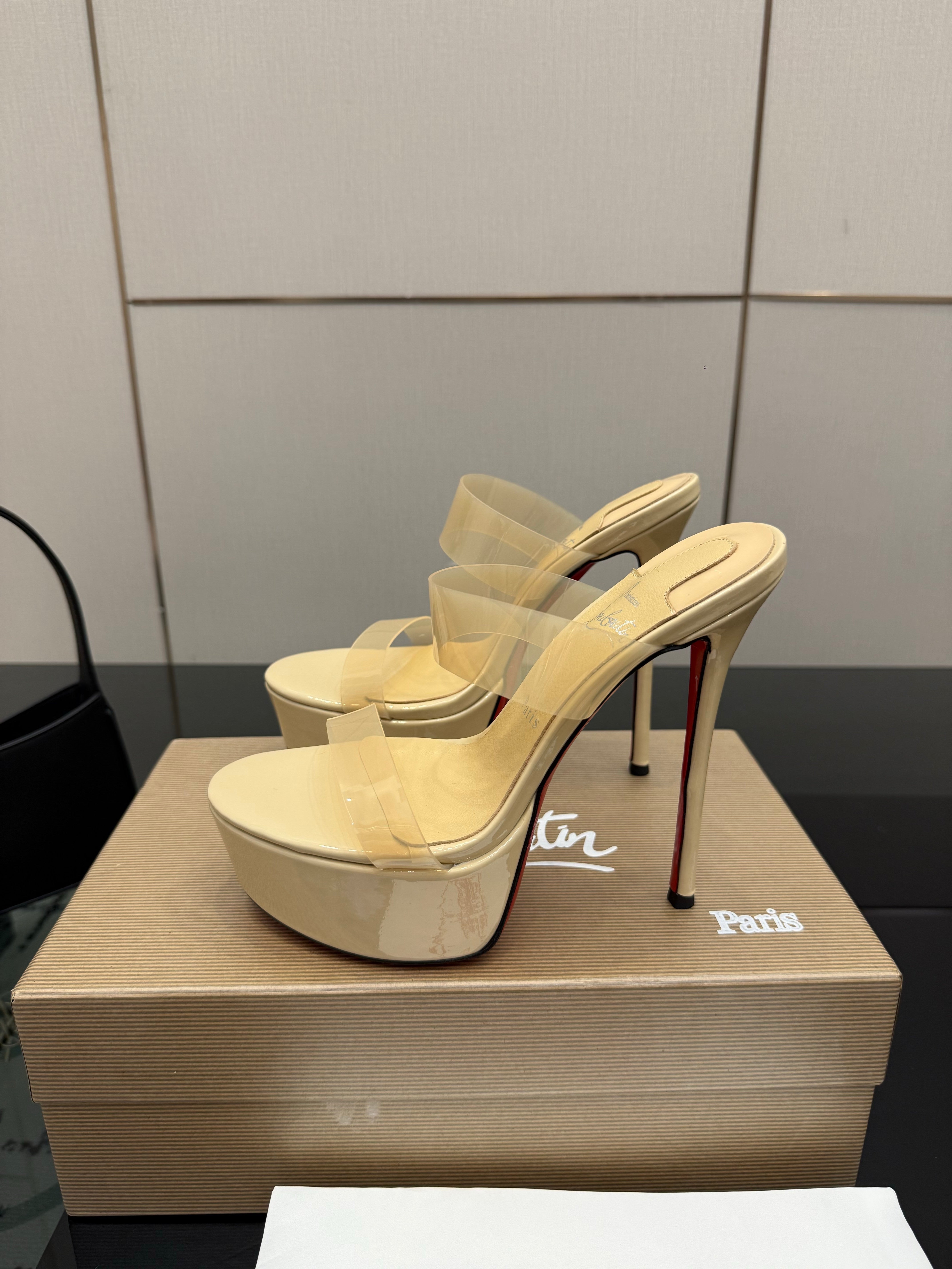 Christian Louboutin 2026 Just Loubi 14.5cm Mules Beige PVC Lambskin 828176