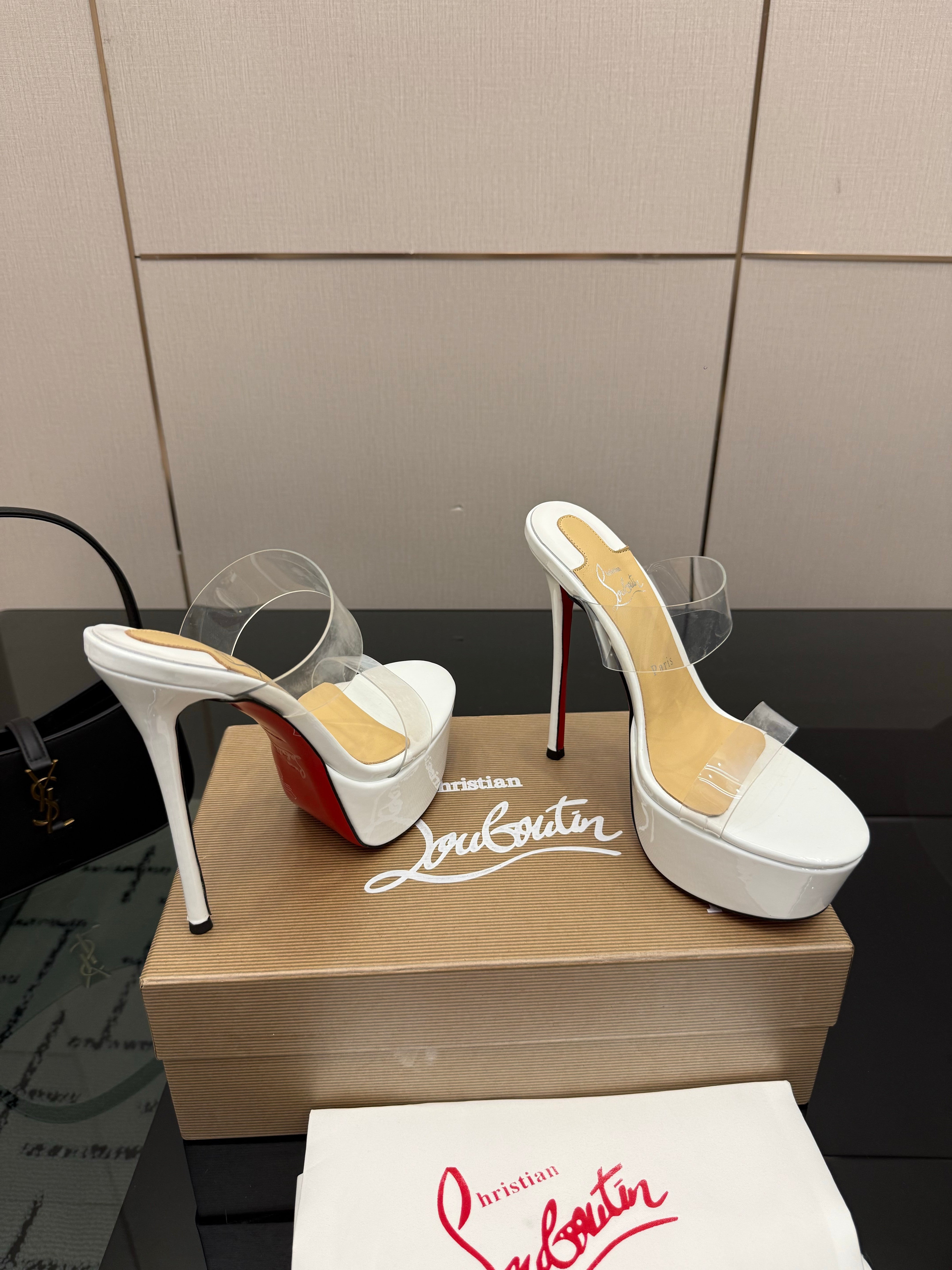 Christian Louboutin 2026 Just Loubi 14.5cm Mules White PVC Lambskin 828177