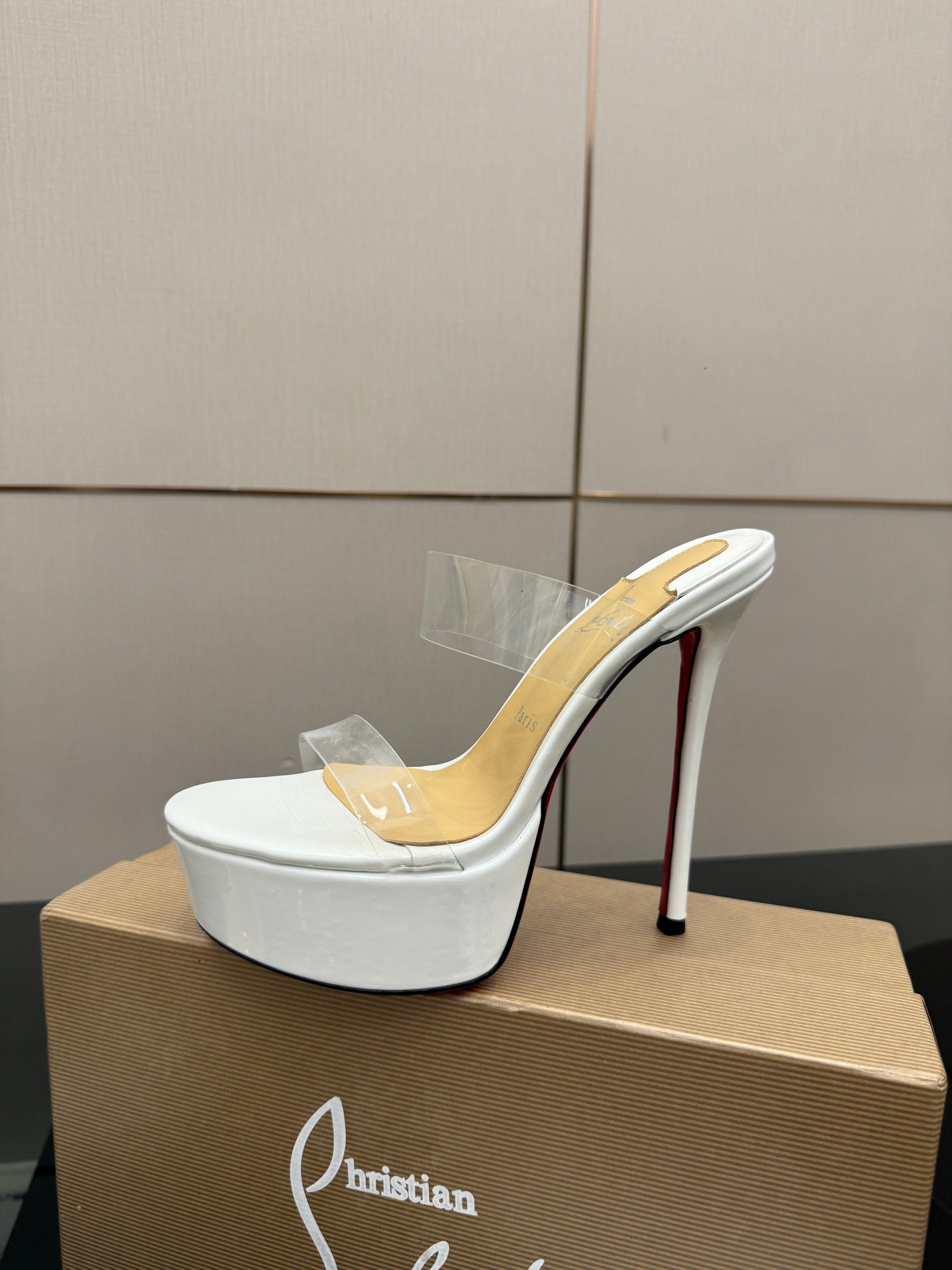Christian Louboutin 2026 Just Loubi 14.5cm Mules White PVC Lambskin 828177