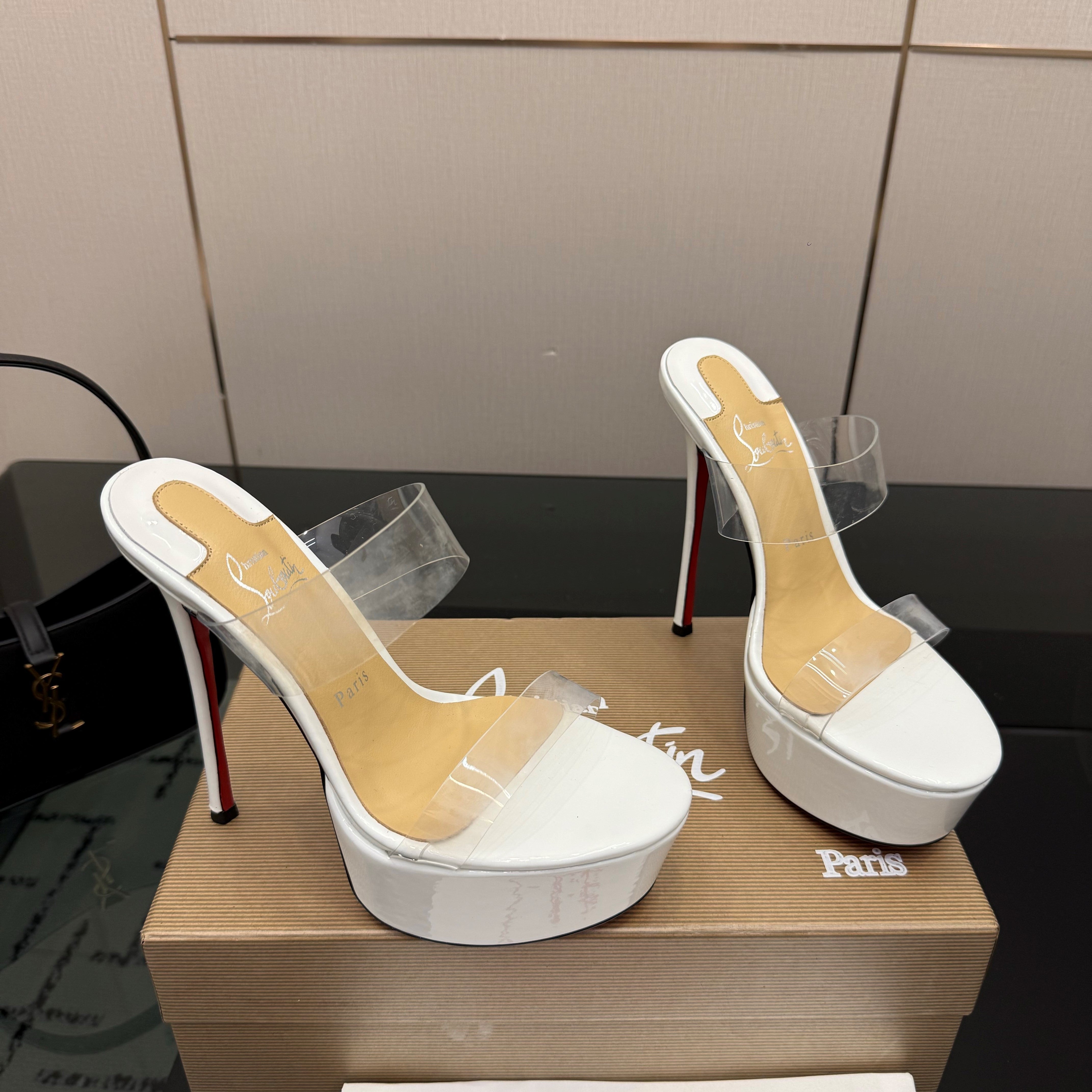 Christian Louboutin 2026 Just Loubi 14.5cm Mules White PVC Lambskin 828177