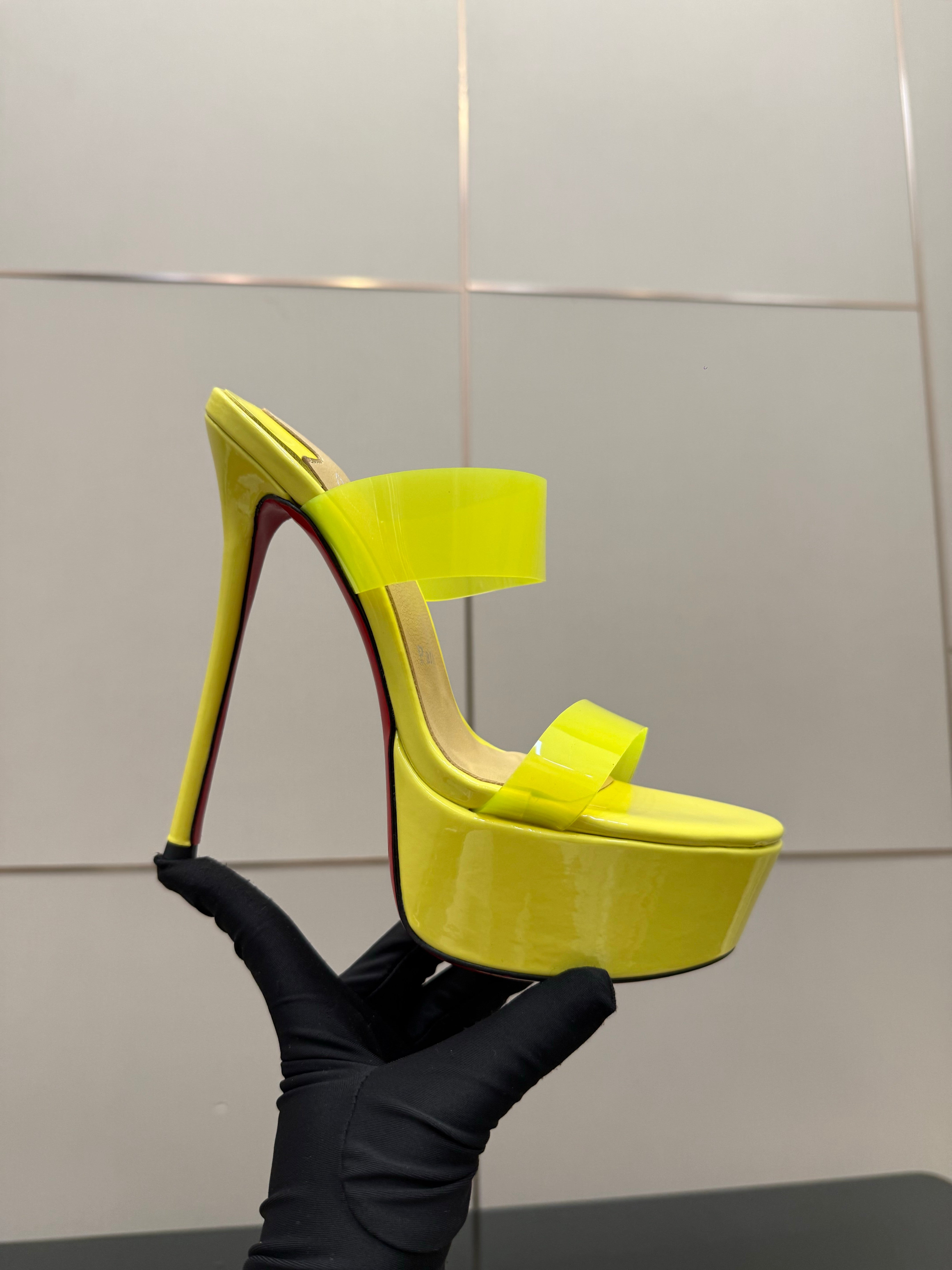 Christian Louboutin 2026 Just Loubi 14.5cm Mules Yellow PVC Lambskin 828178