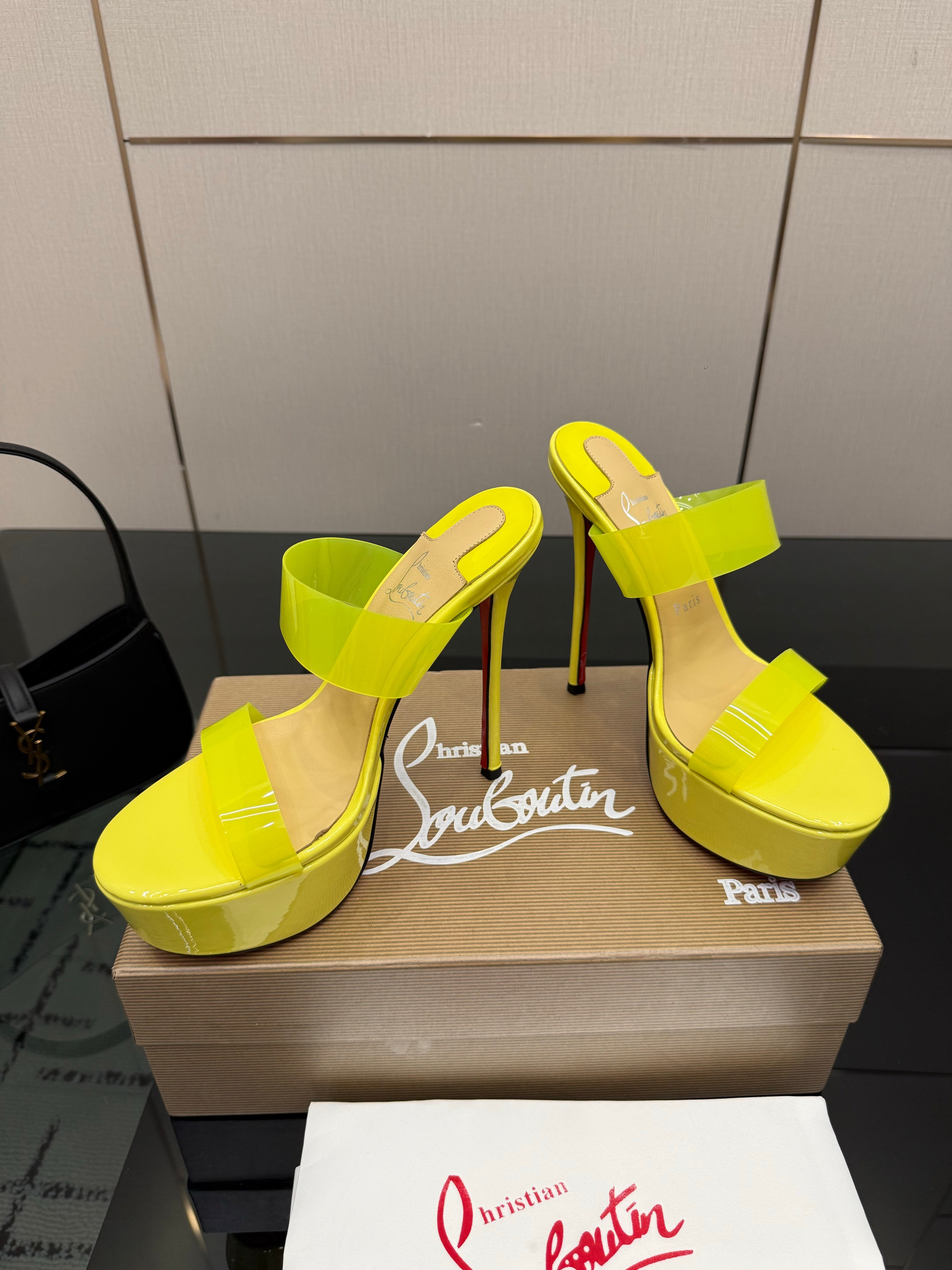 Christian Louboutin 2026 Just Loubi 14.5cm Mules Yellow PVC Lambskin 828178