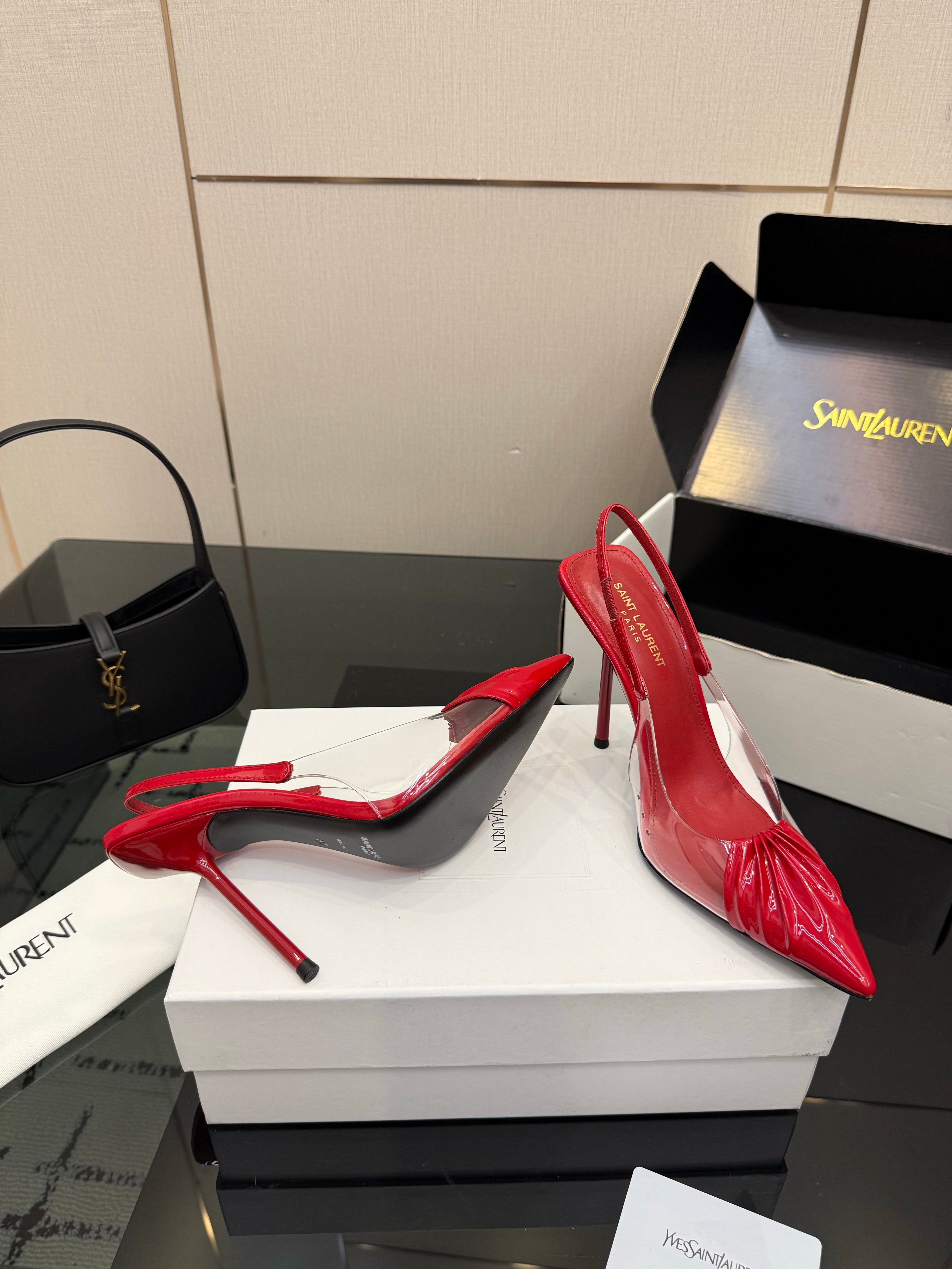 YSL Chica Slingback 10.5cm Red Leather 828239