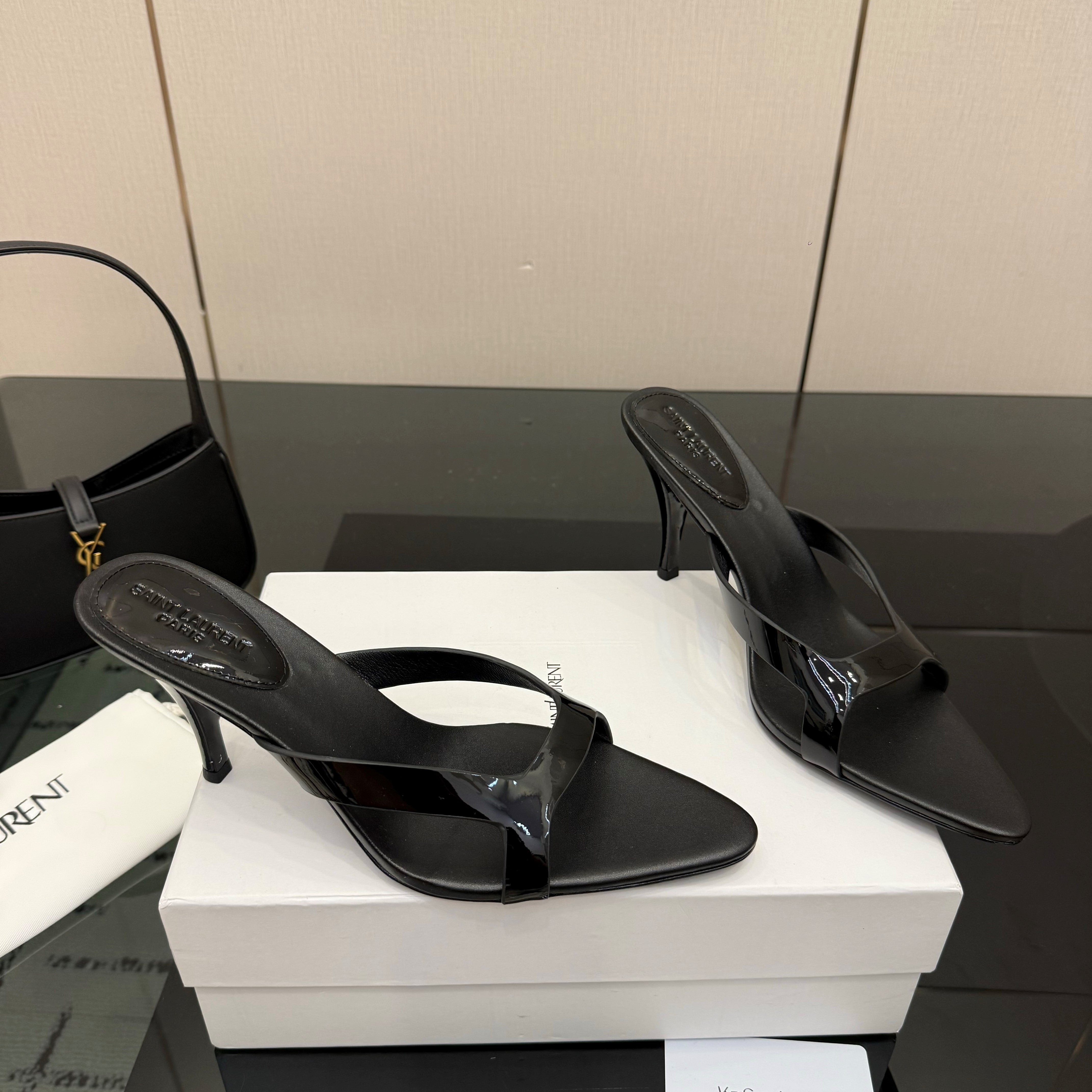 YSL Sandal 9cm Black Cowhide 828245
