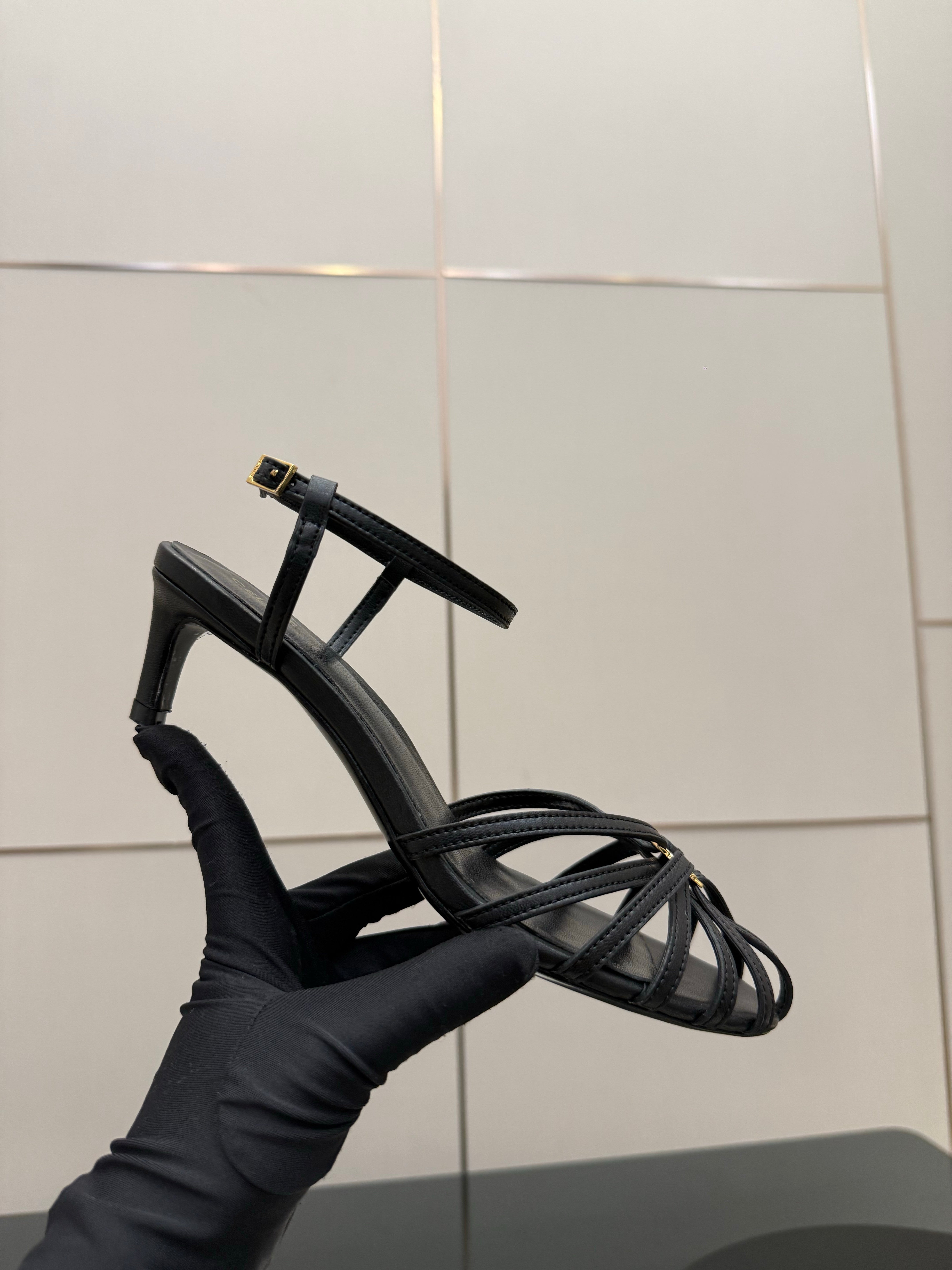 Celine 26s Sandal Triomphe 5cm Black Lambskin 894271