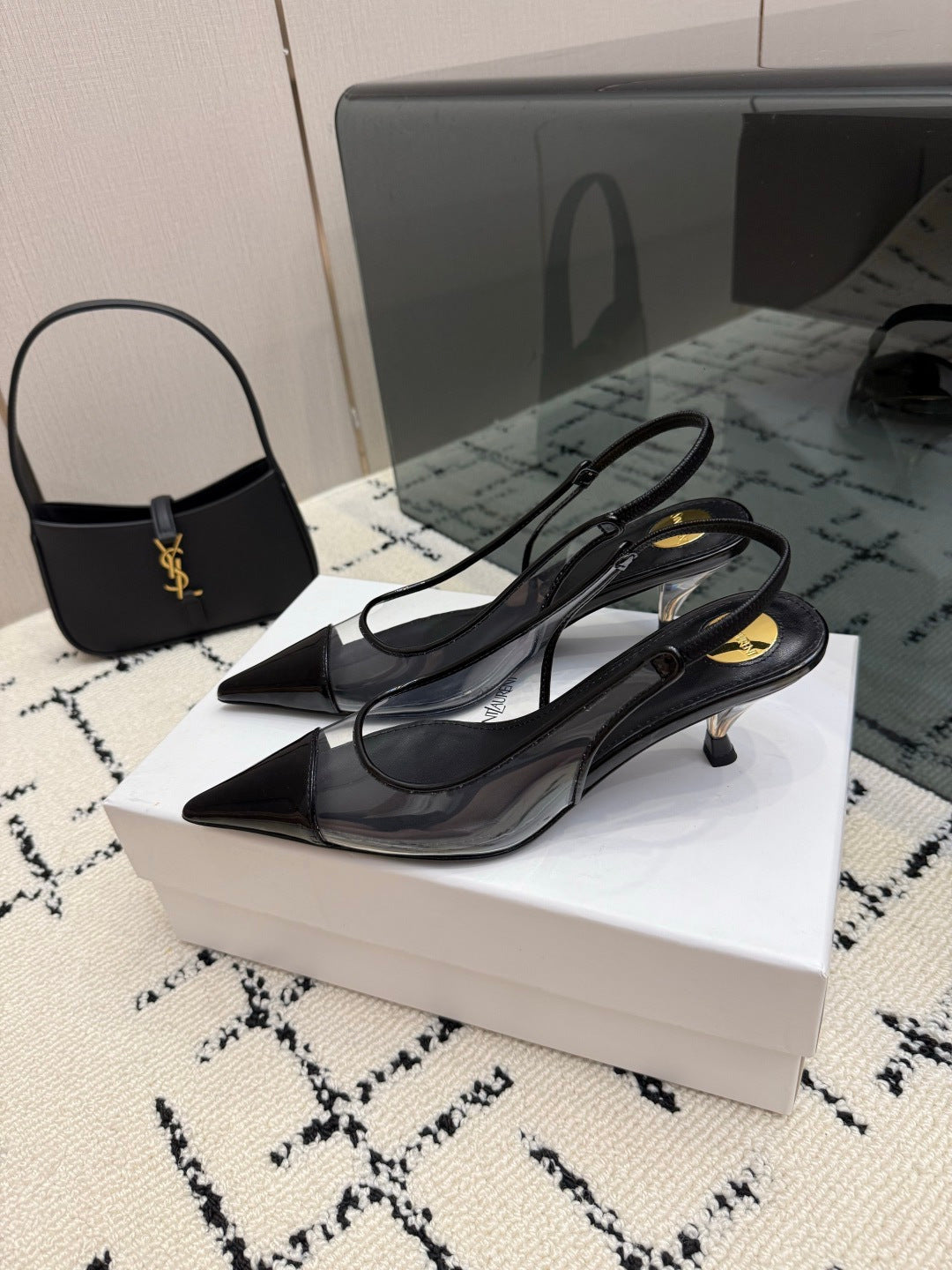 YSL Slingbacks Black Patent Leather 894385