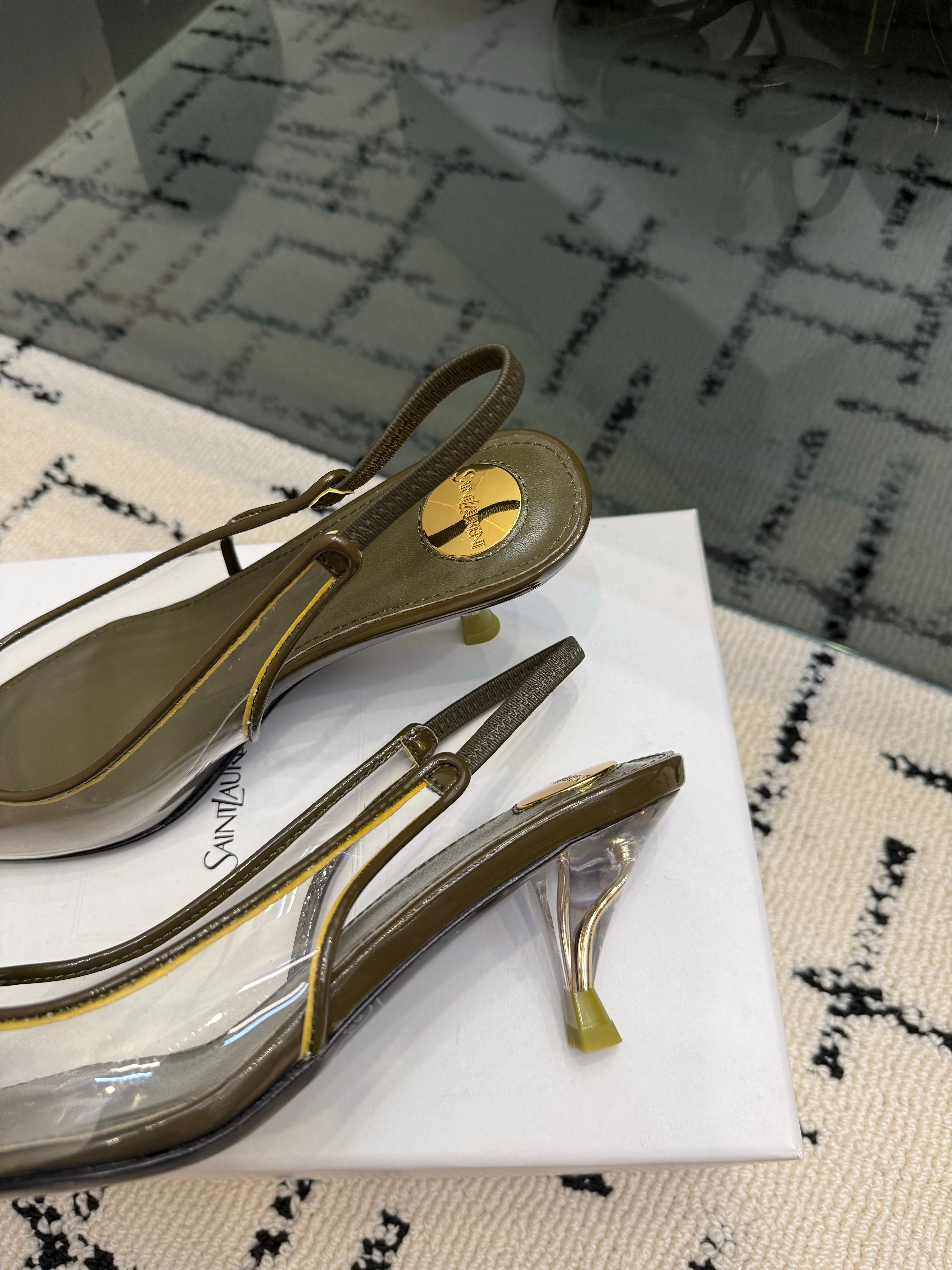 YSL Slingbacks Olive Patent Leather 894388