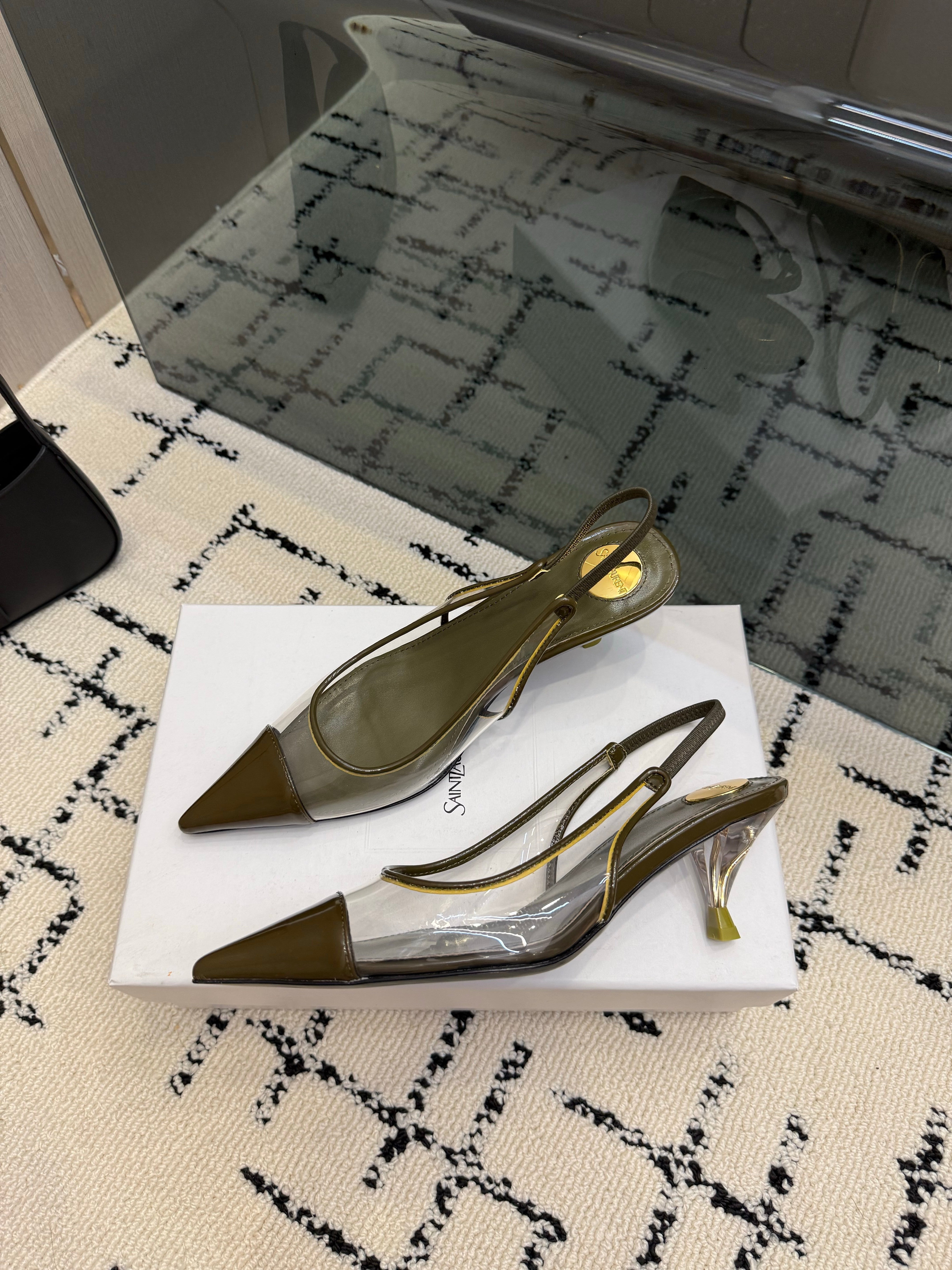 YSL Slingbacks Olive Patent Leather 894388