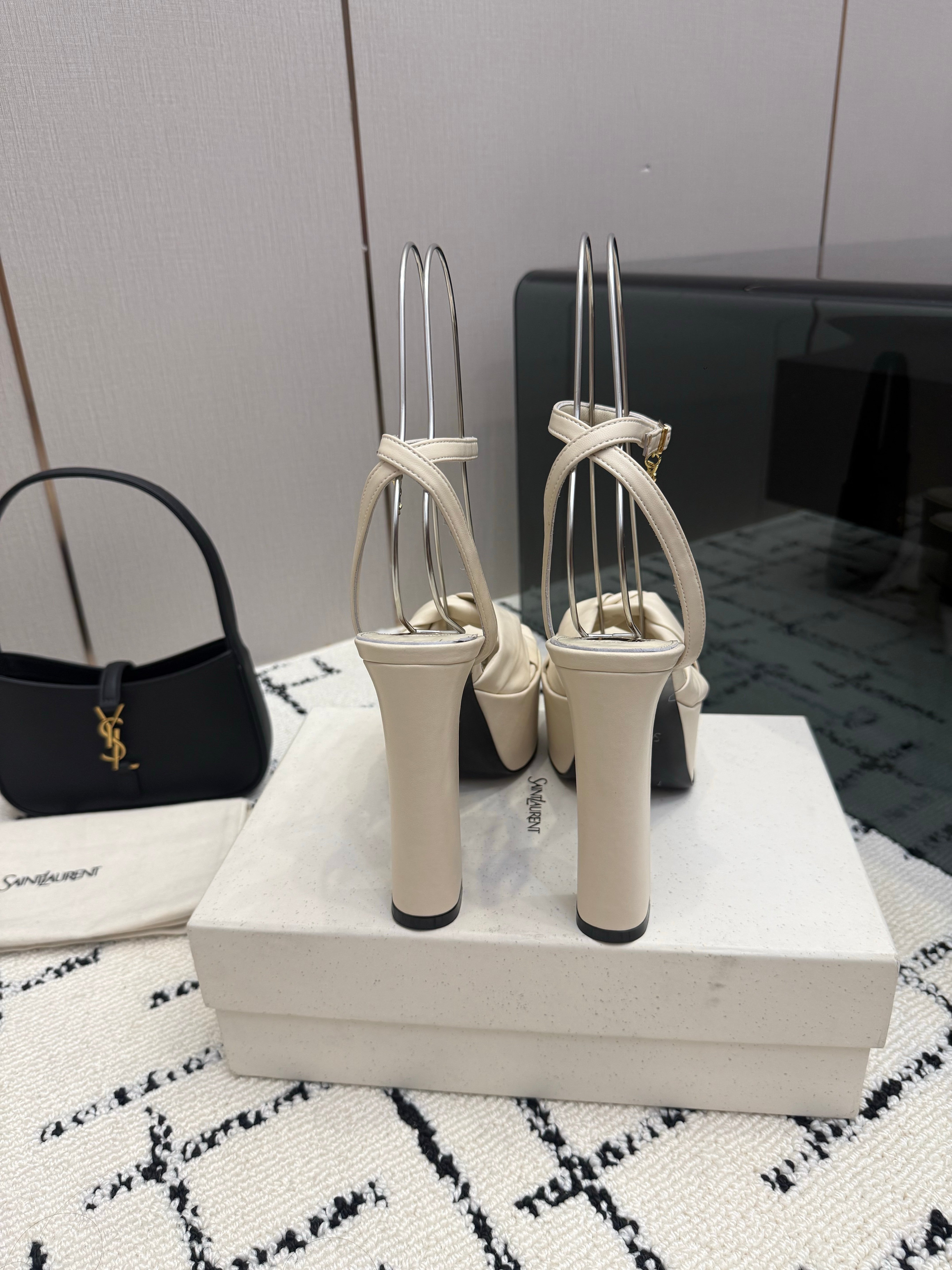 YSL Franciane Platform Sandals White Leather 894450