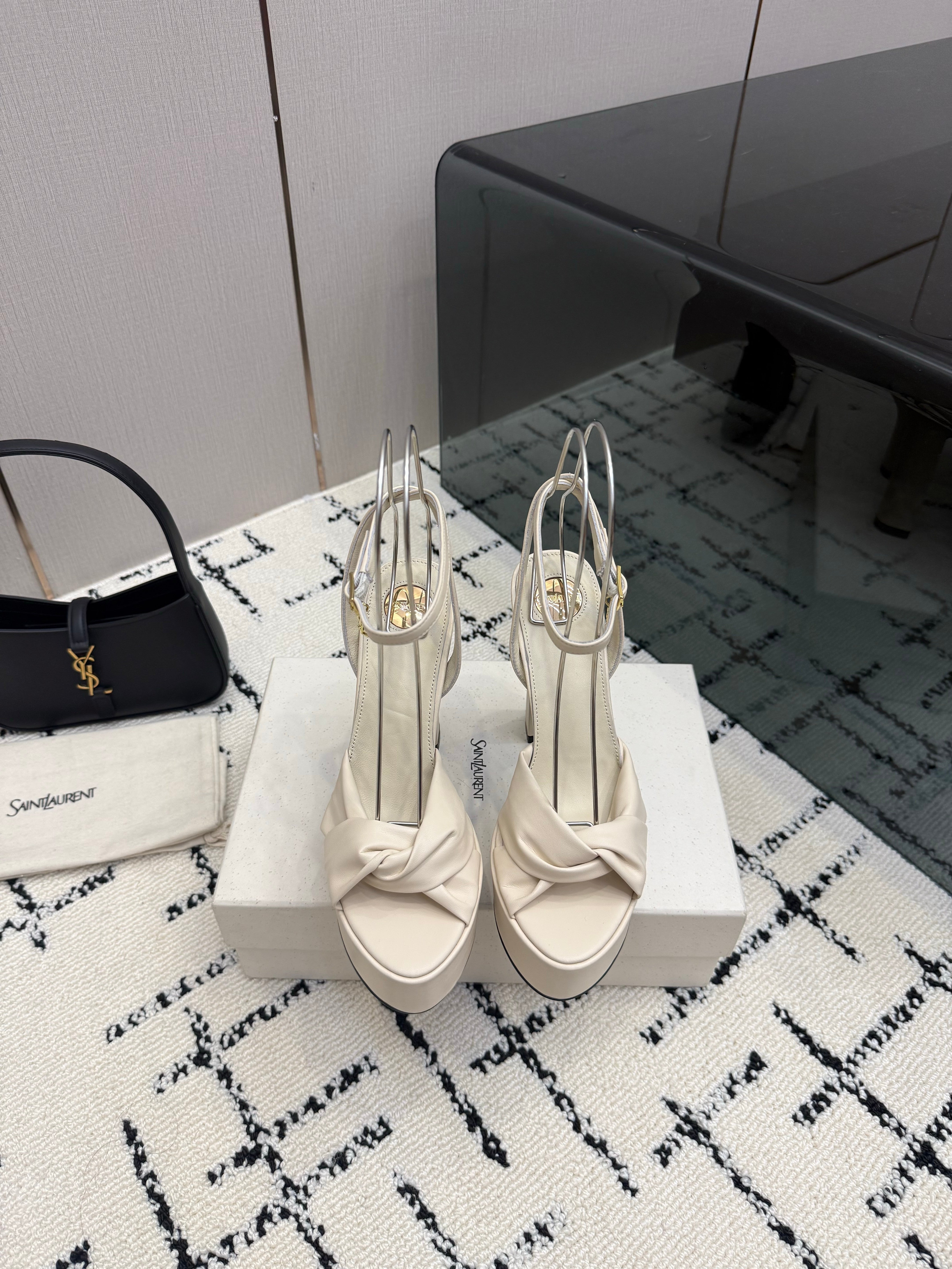 YSL Franciane Platform Sandals White Leather 894450