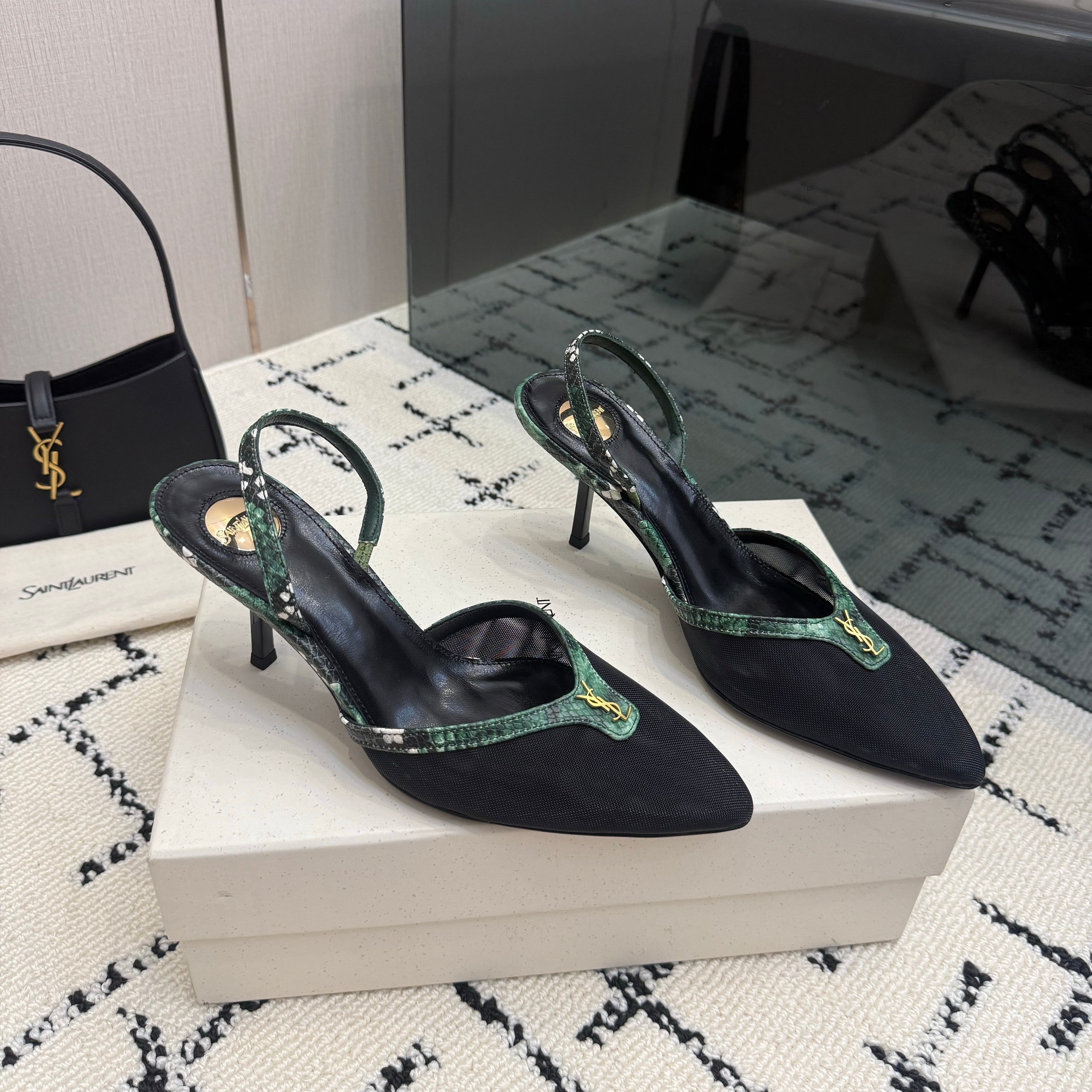 YSL Sandal Black Leather Mesh 894451