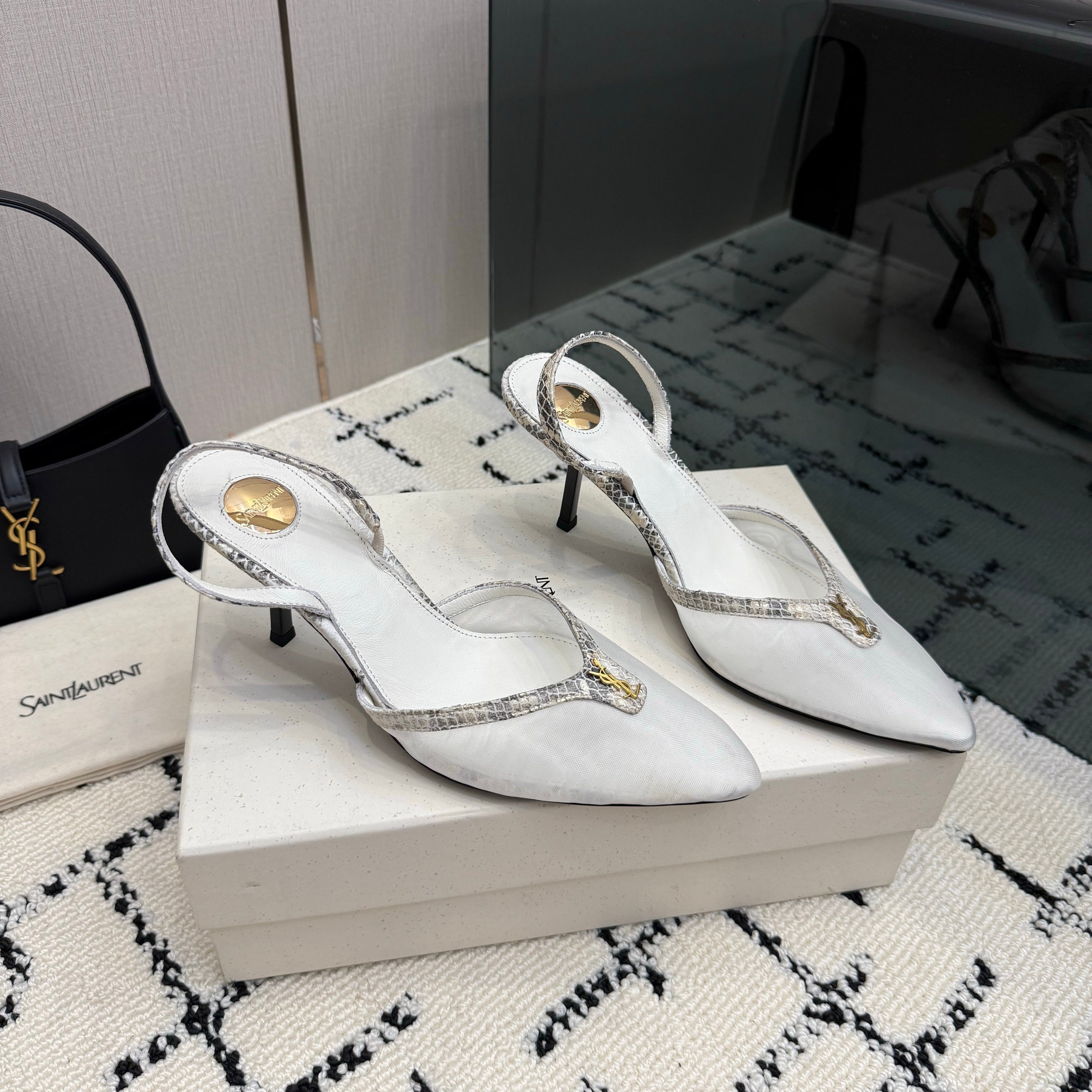 YSL Sandal White Leather Mesh 894452