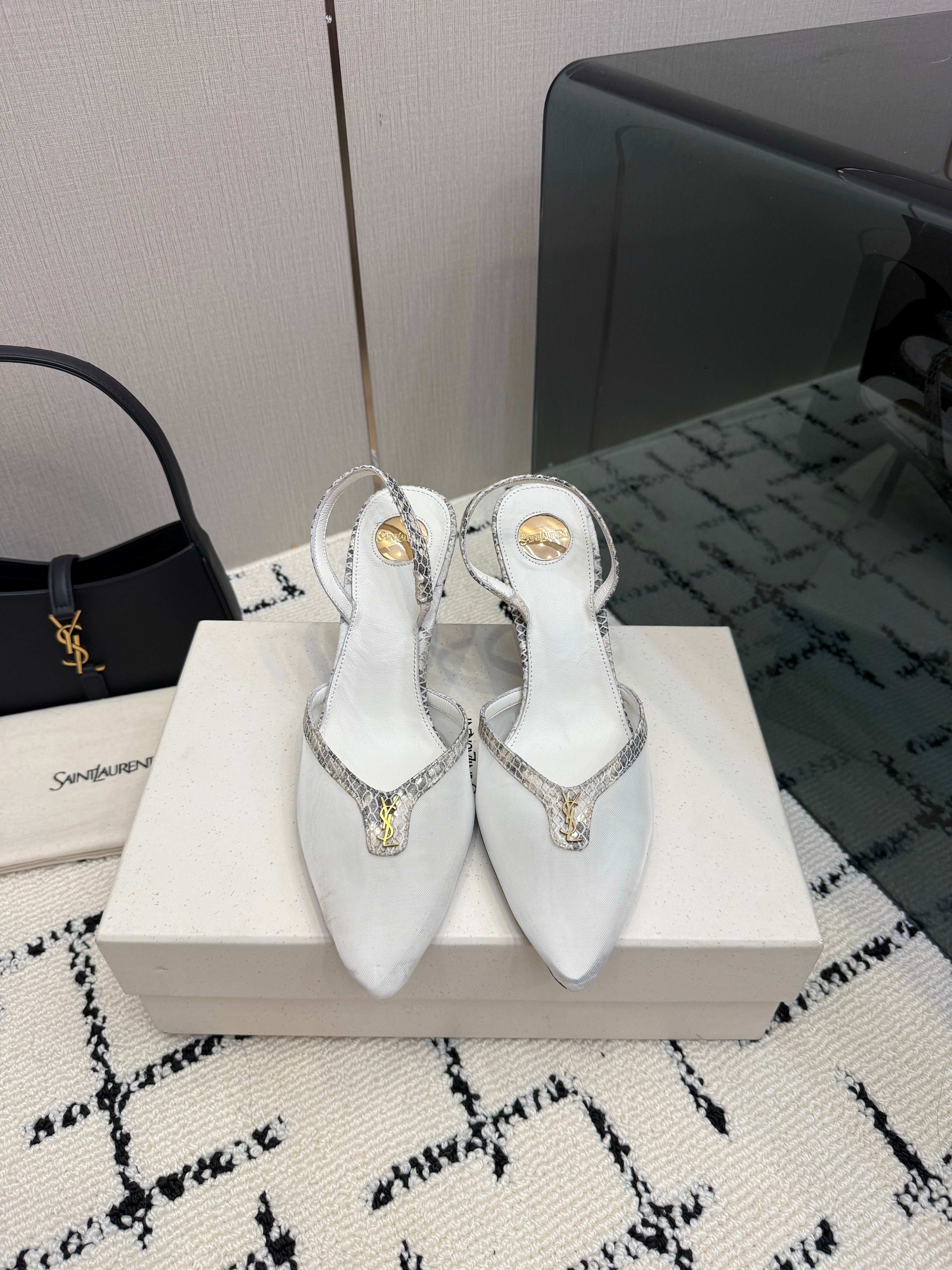YSL Sandal White Leather Mesh 894452