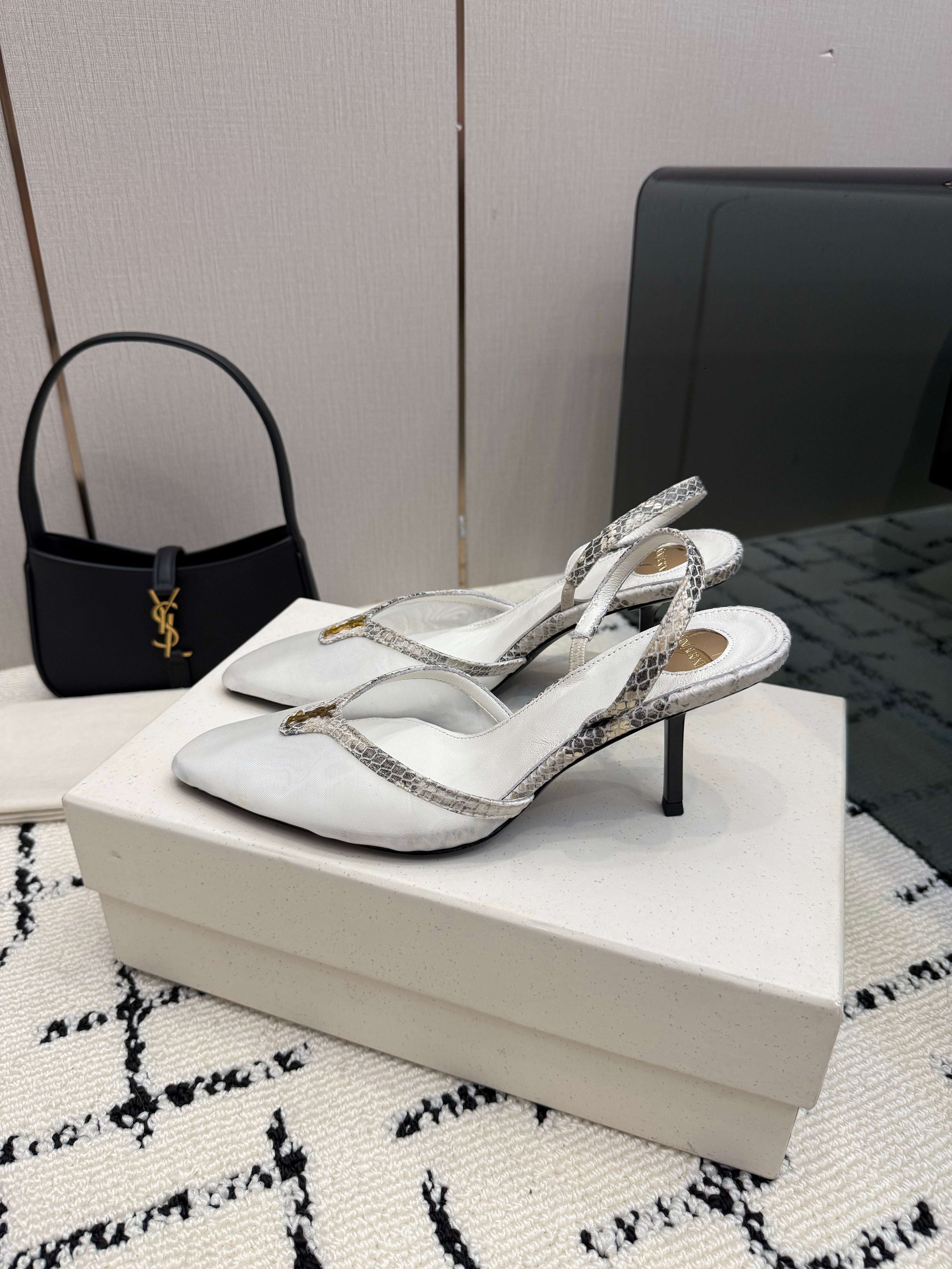 YSL Sandal White Leather Mesh 894452