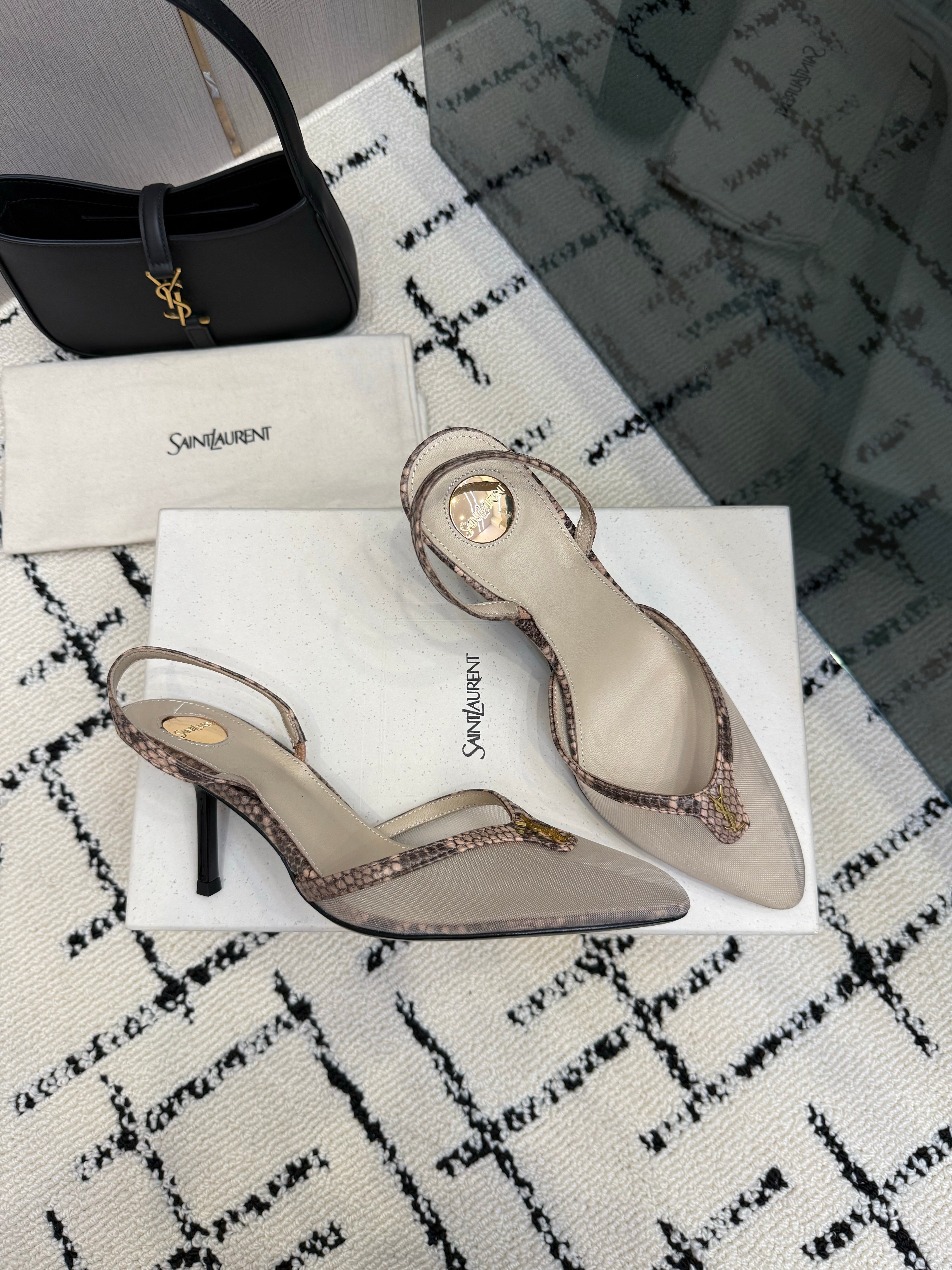 YSL Sandal Cream Leather Mesh 894453