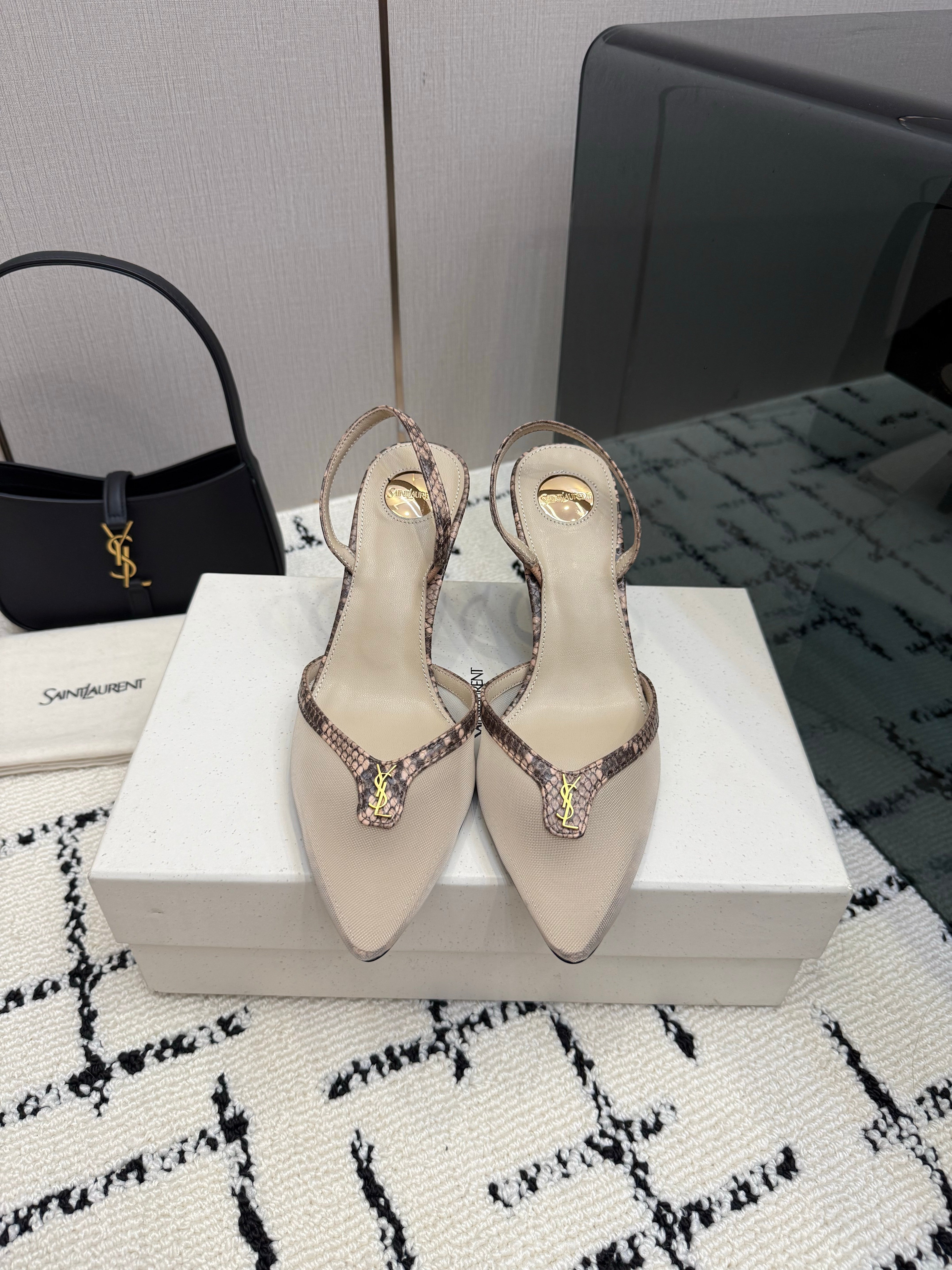 YSL Sandal Cream Leather Mesh 894453