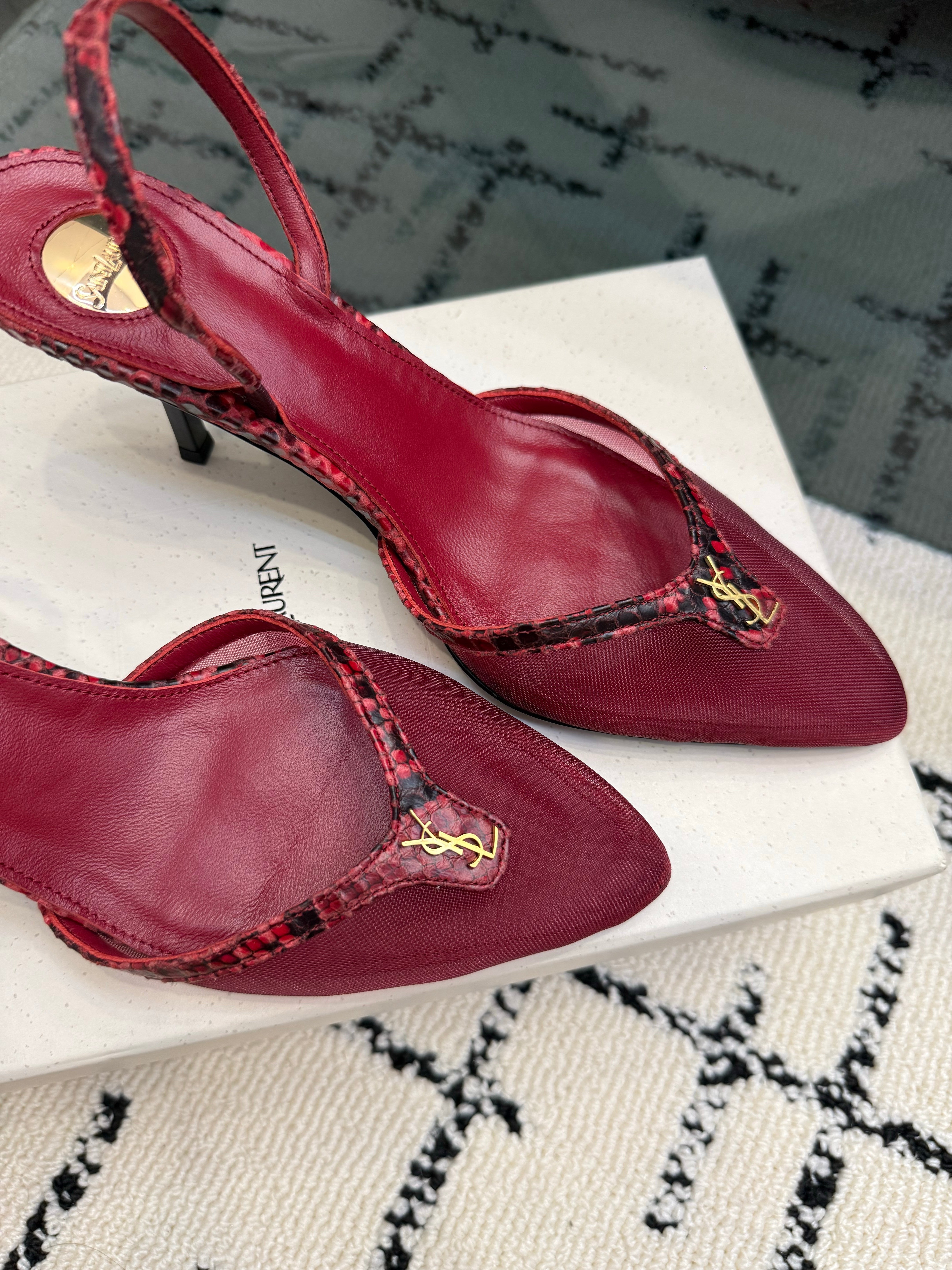 YSL Sandal Burgundy Leather Mesh 894454