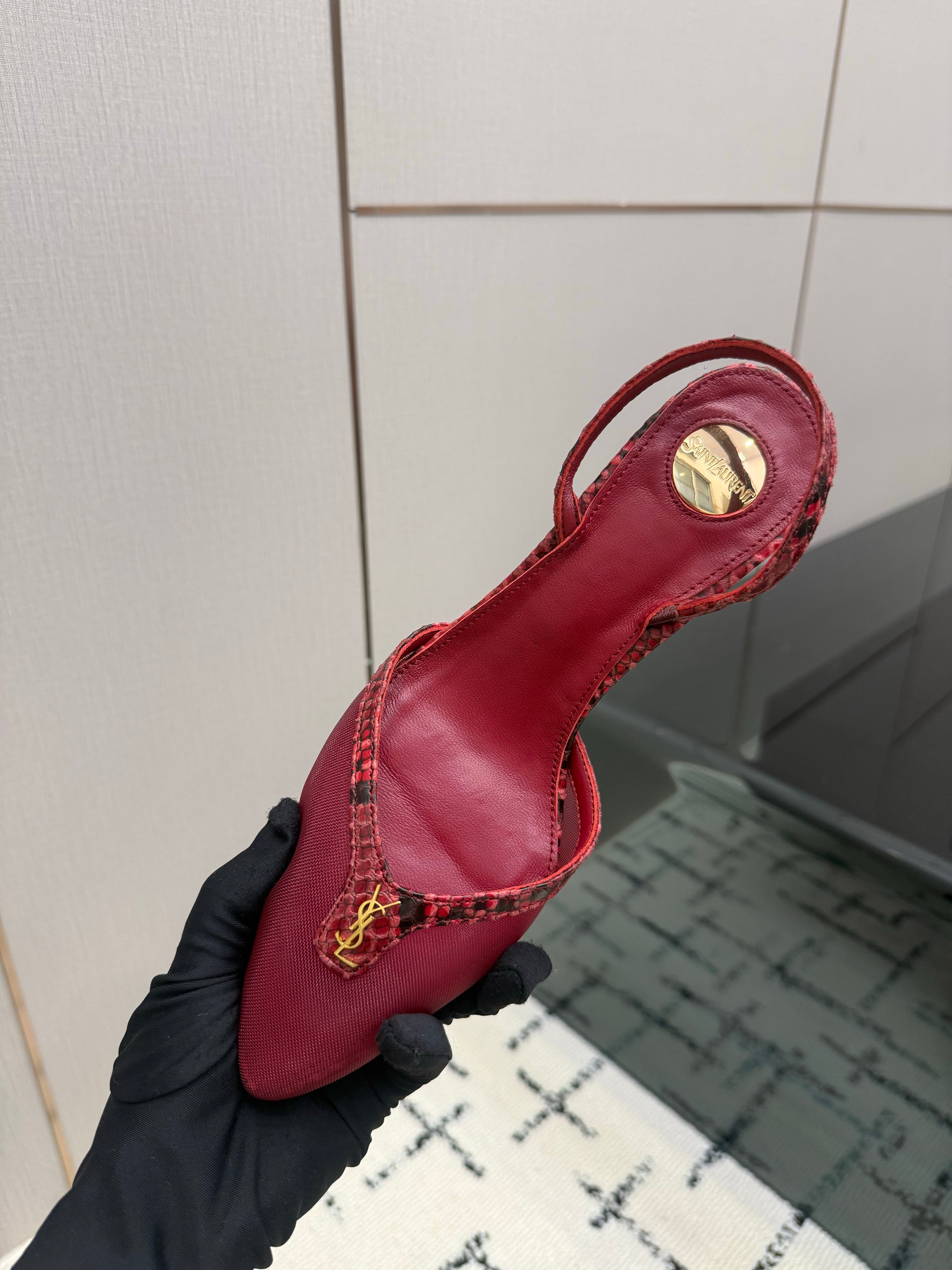 YSL Sandal Burgundy Leather Mesh 894454