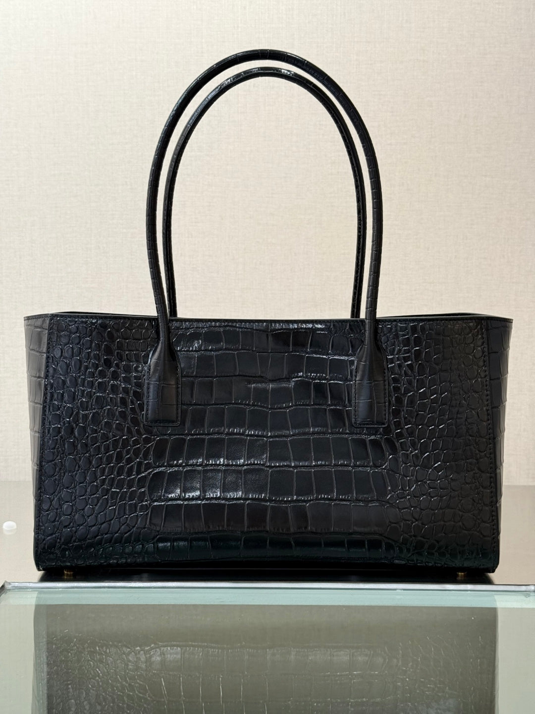 CC 2026 Executive Cerf Tote Bag Black Crocodile Embossed Leather