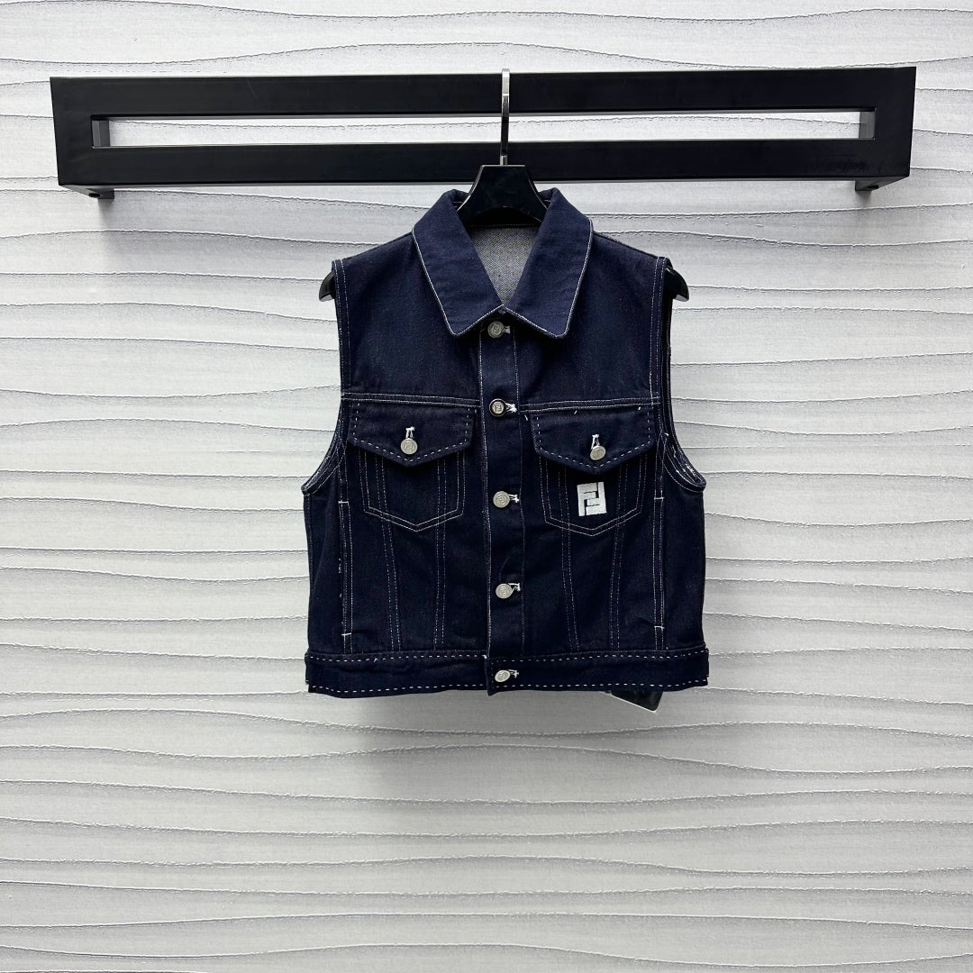 Fendi 25C Embroidered Denim Vest 228894