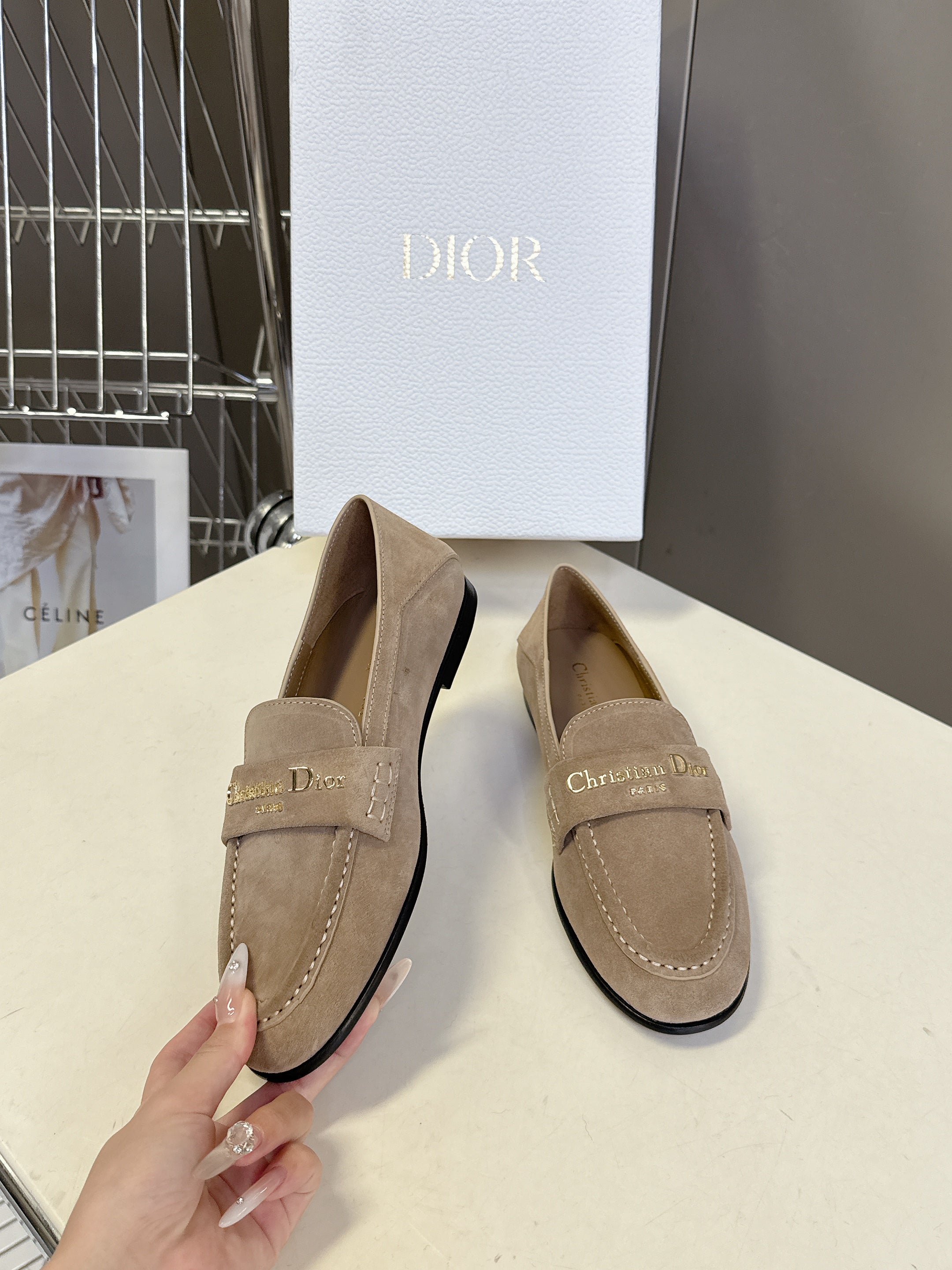 CD Boy Loafer Rope 5mm Beige Suede Calfskin 492542
