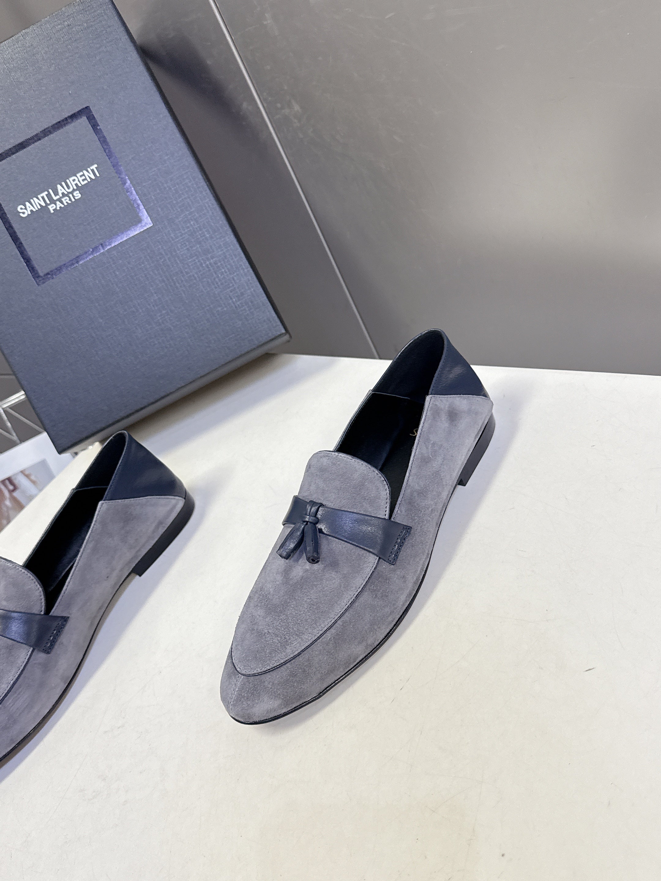 YSL 26s Loafer Black Grey Leather 635583