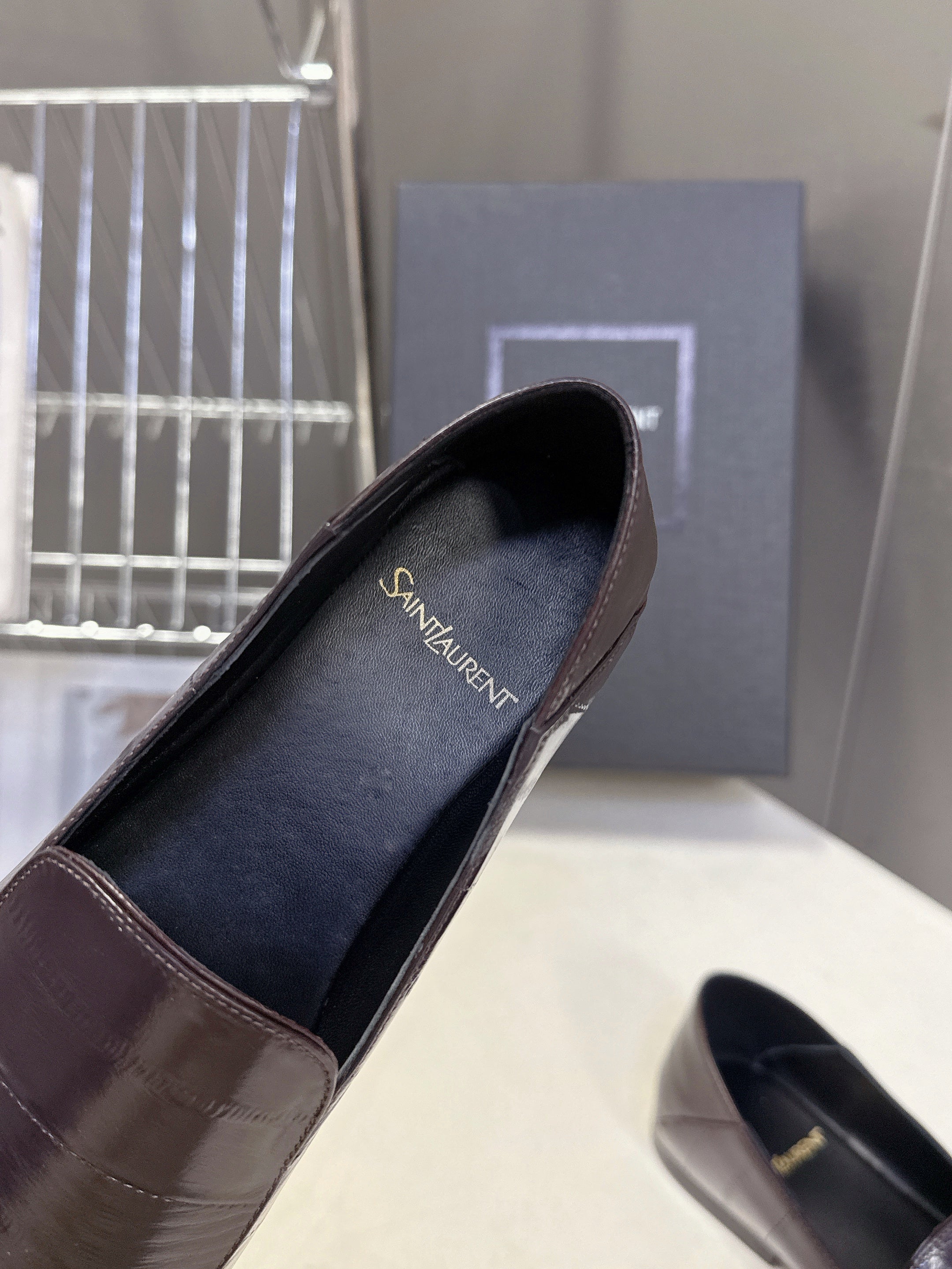 YSL 26s Loafer Dark Brown Embossed Leather 635586