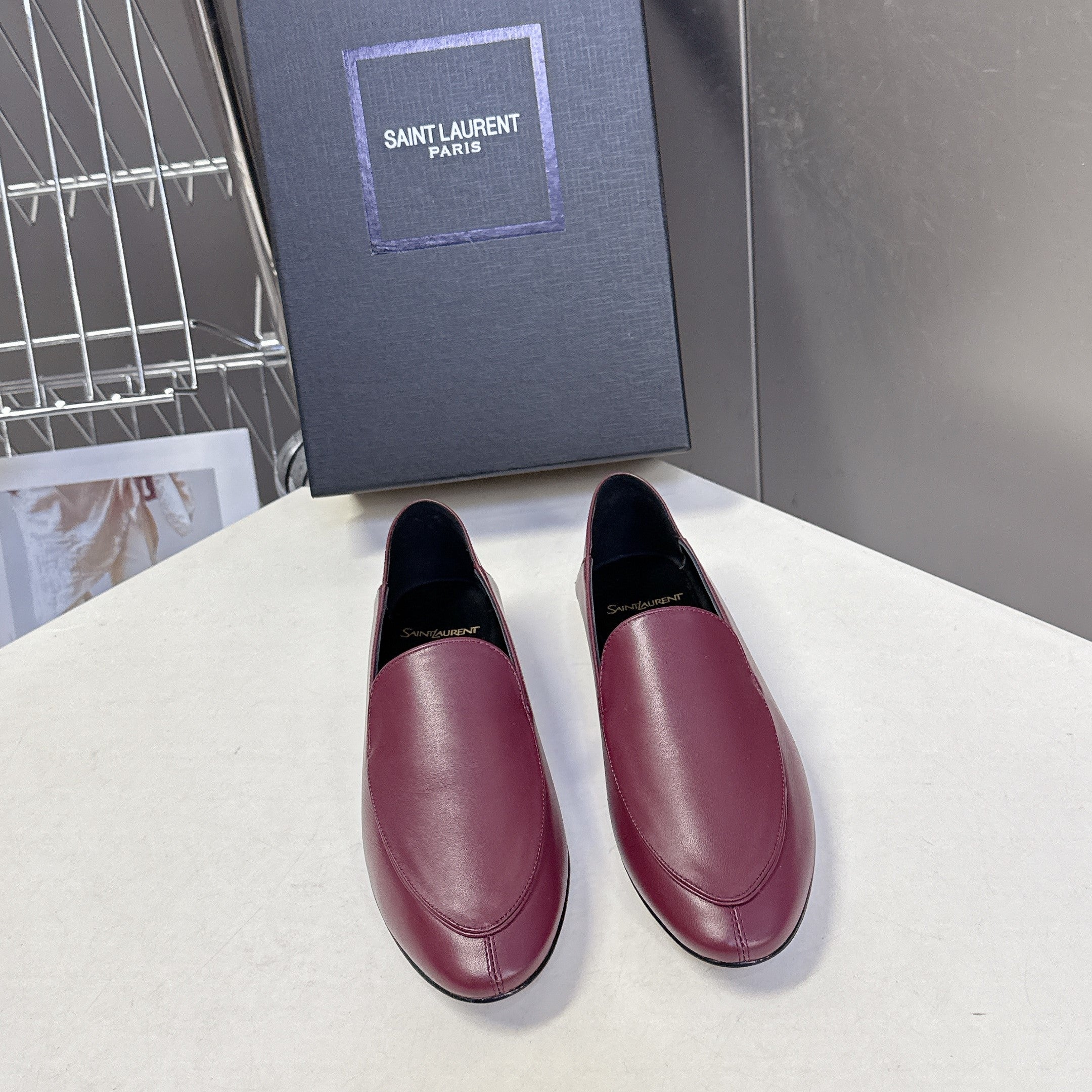 YSL 26s Loafer Burgundy Glossy Leather 635588