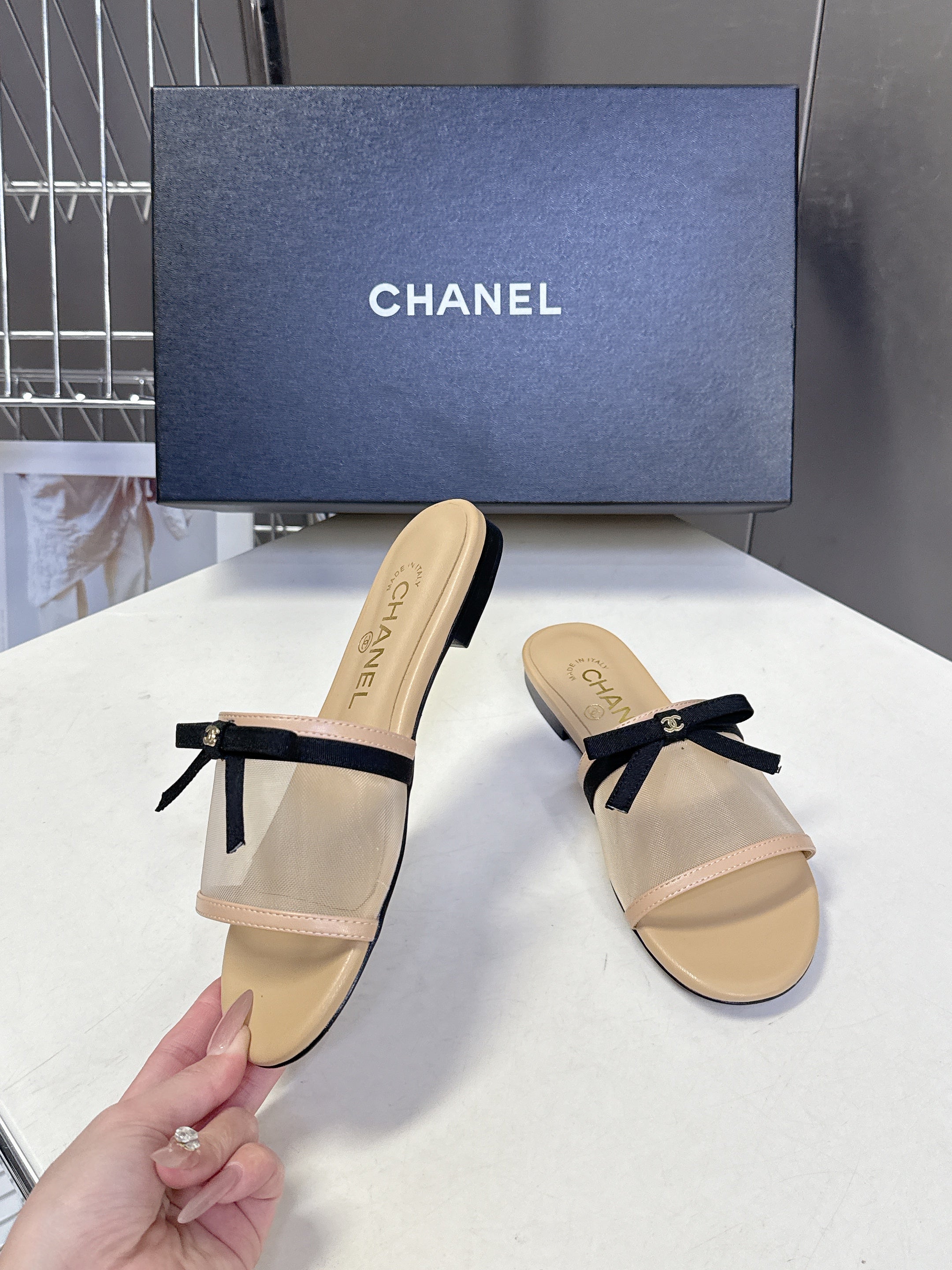 CC Spring Summer 2026 Mules Beige Mesh Lambskin 635502
