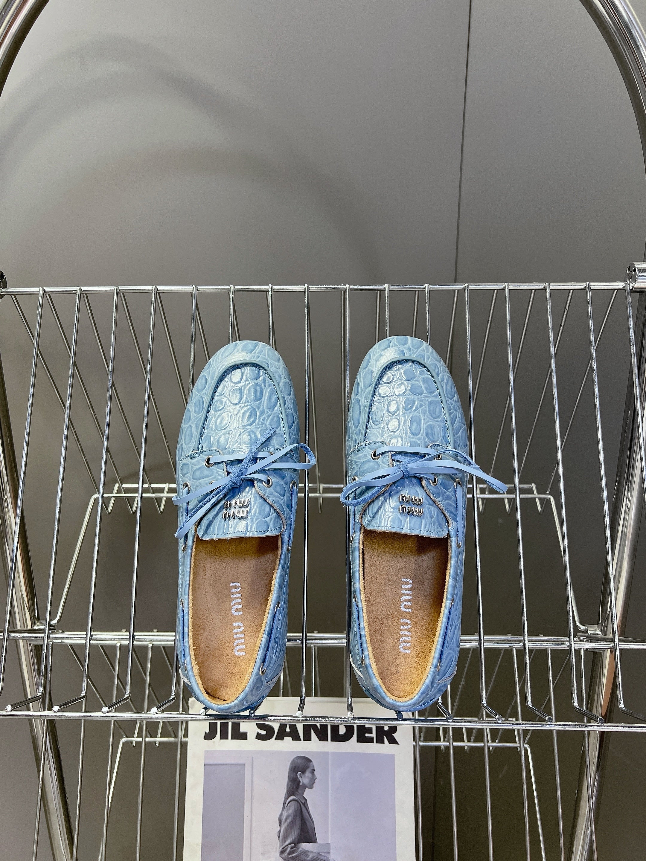 Miu 26s Loafer Light Blue Croc Embossed Leather 794788