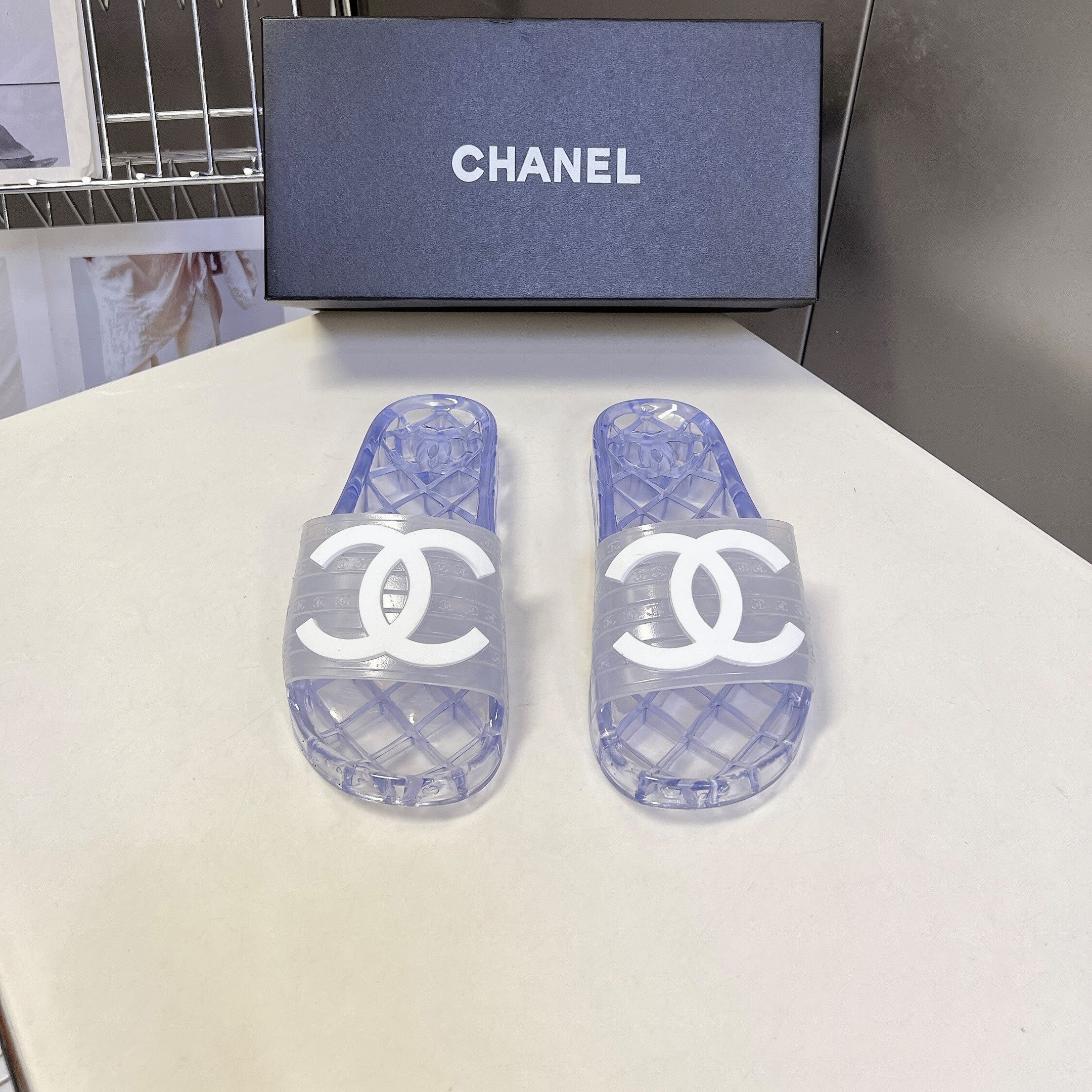 CC 26s Flat Slide Sandals White PVC Transparent 947929