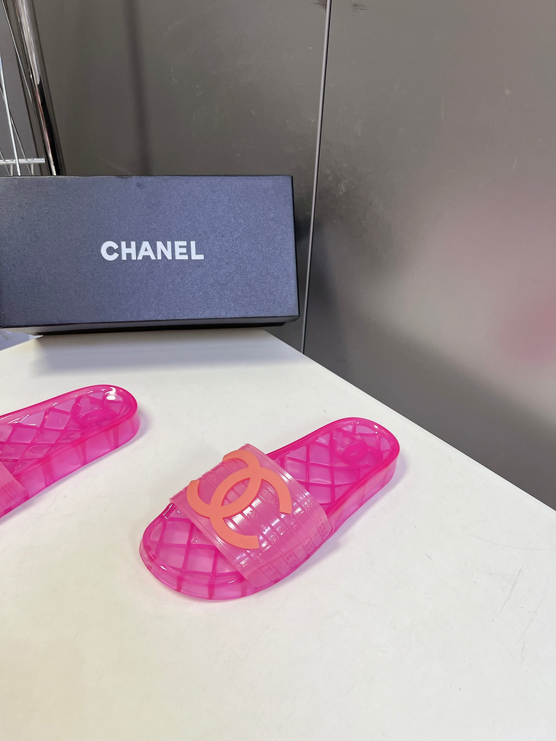 CC 26s Flat Slide Sandals Pink PVC Transparent 947933