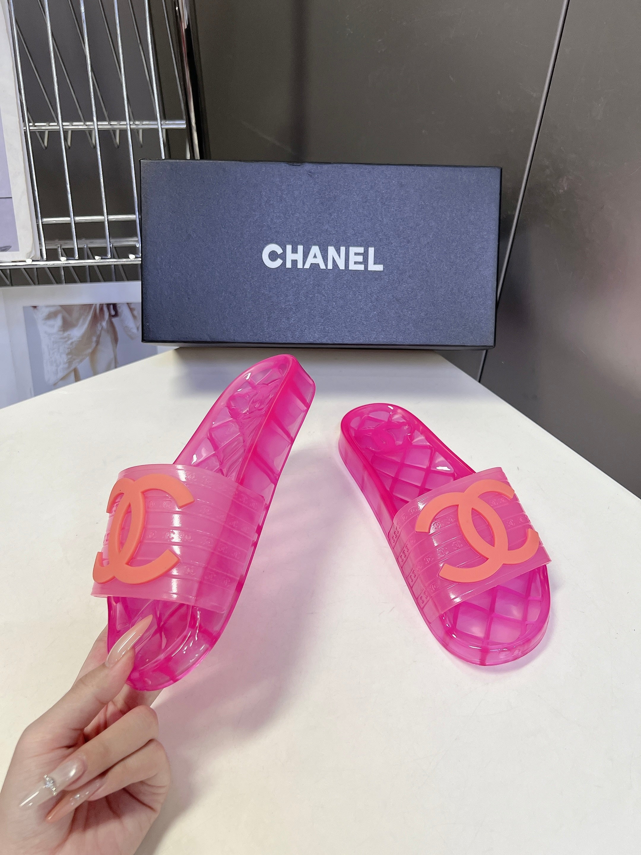 CC 26s Flat Slide Sandals Pink PVC Transparent 947933