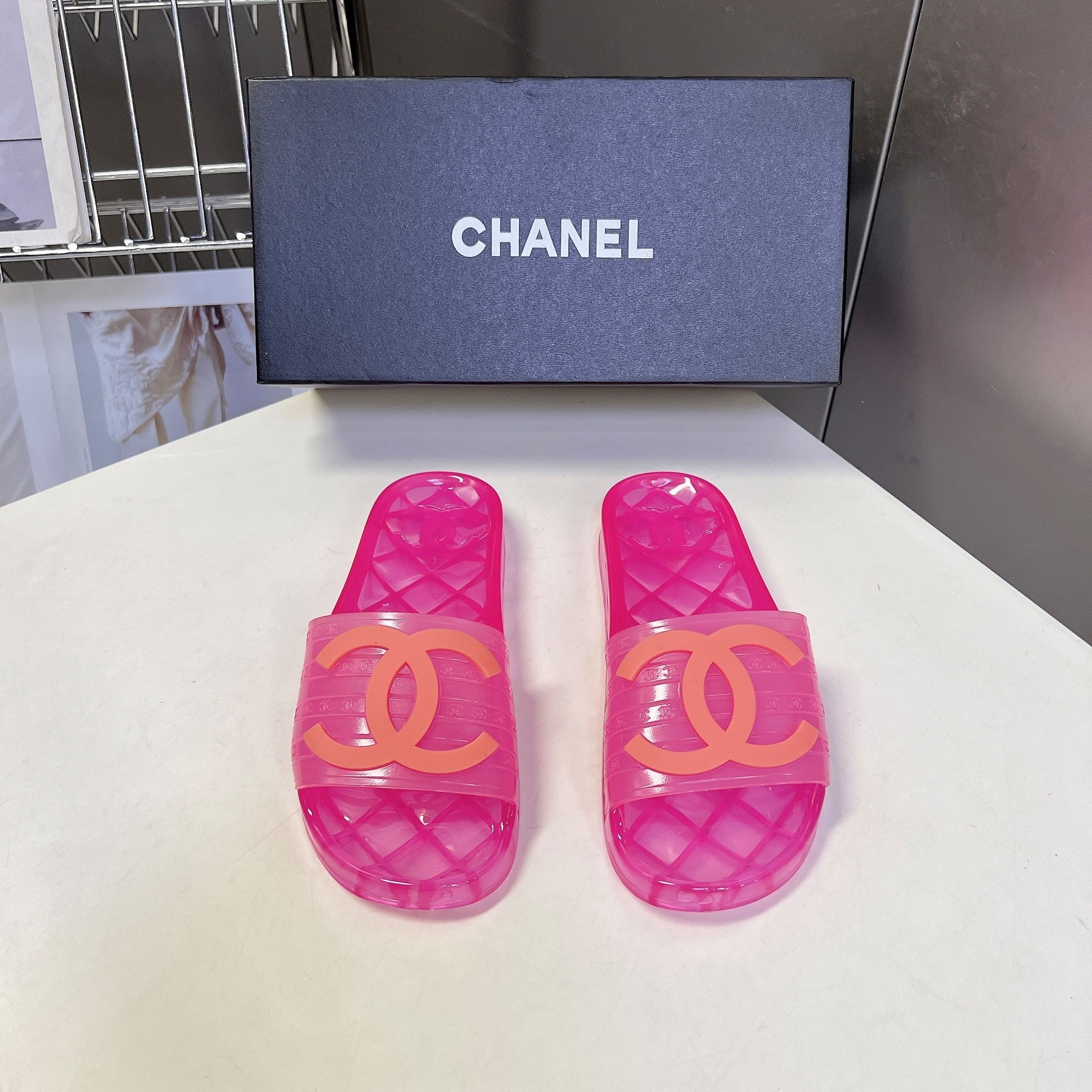 CC 26s Flat Slide Sandals Pink PVC Transparent 947933